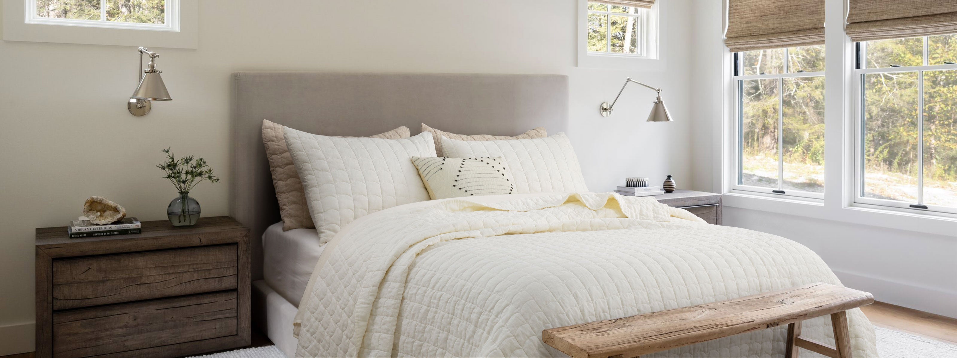 Creamy White 100% Organic Linen Quilt Set-victory symbol