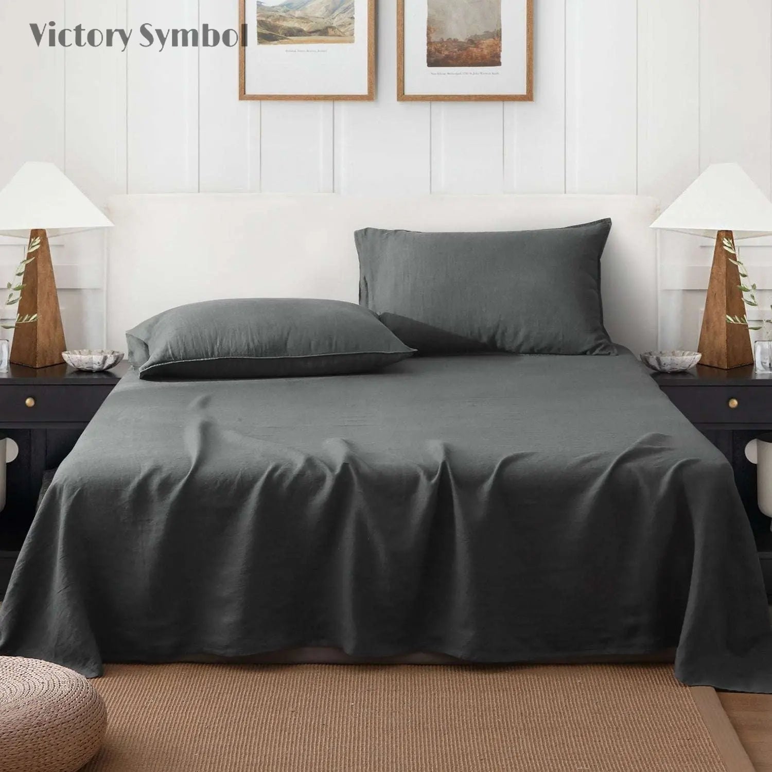 Dark Gray 100% Organic Linen Sheets Set-VICTORY SYMBOL