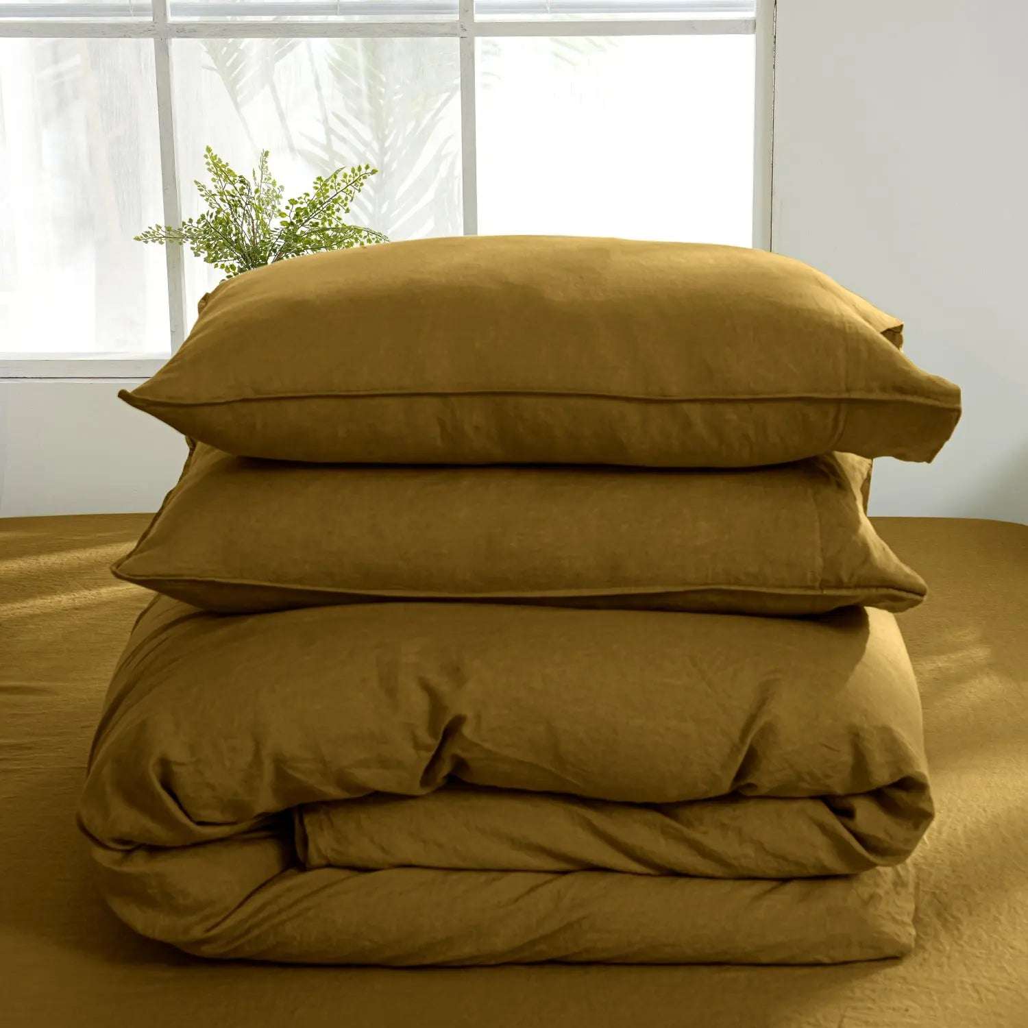 Dark Olive Green 100% Organic Linen Duvet Cover Set-victory symbol