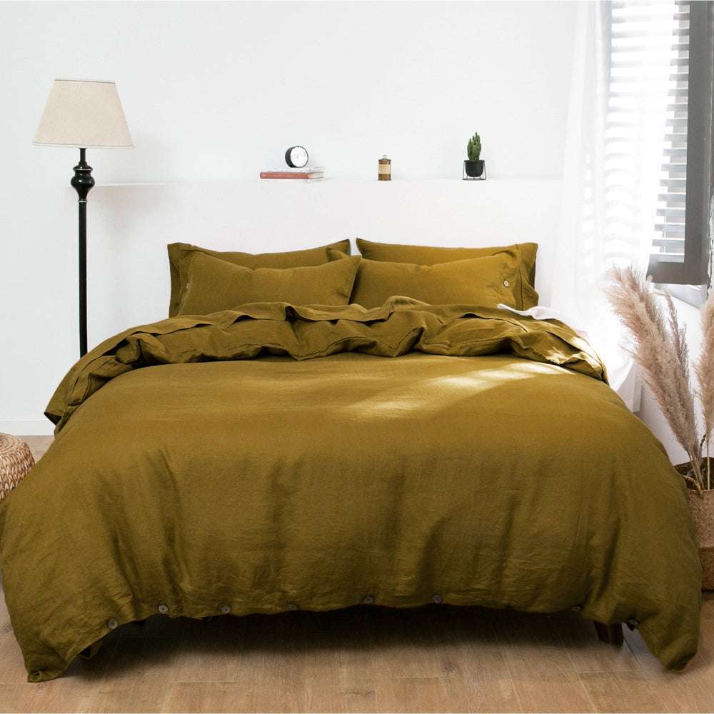 Dark Olive Green 100% Organic Linen Duvet Cover Set-victory symbol