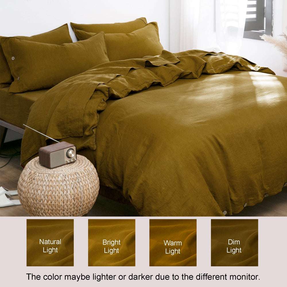 Dark Olive Green 100% Organic Linen Duvet Cover Set-victory symbol-Color correction
