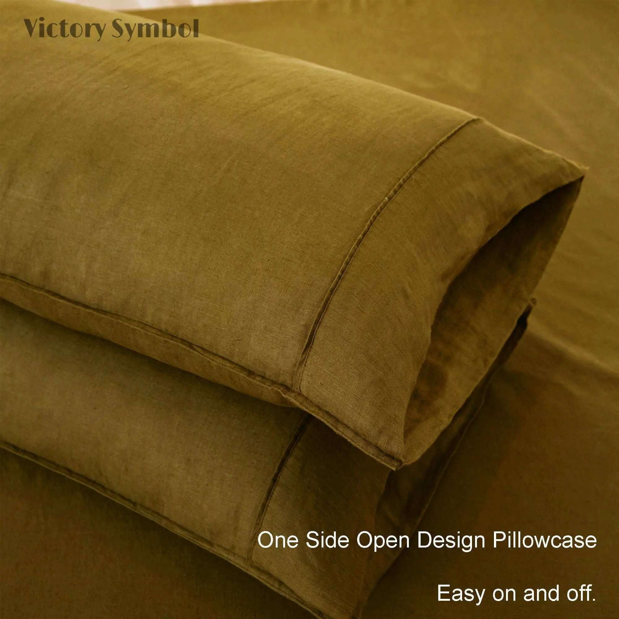 Dark Olive Green 100% Organic Linen Pillowcases - Victory Symbol