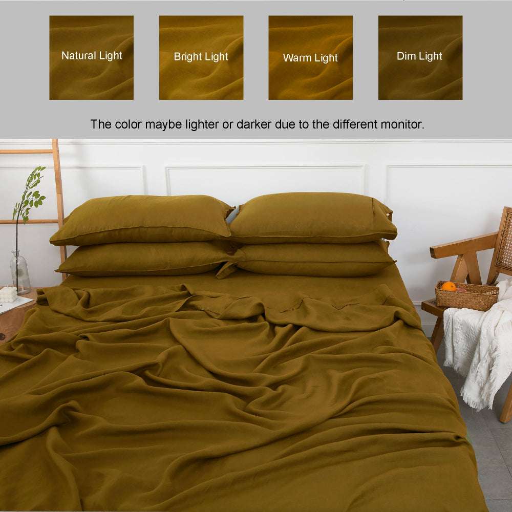 Dark Olive Green 100% Organic Linen Sheets Set-victory symbol