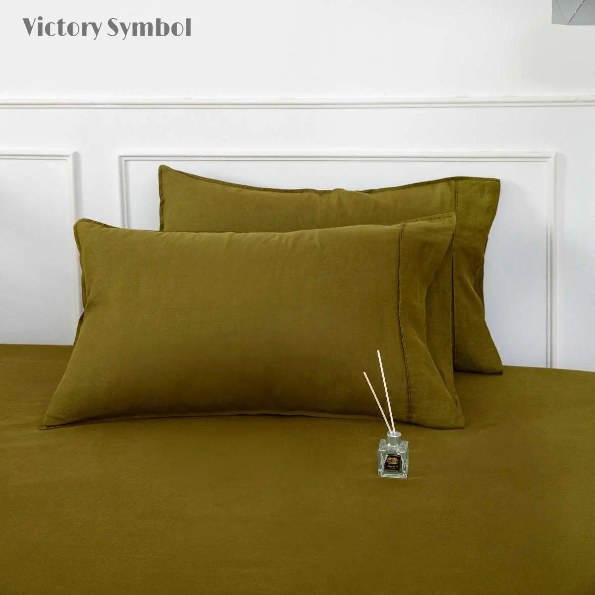 Dark Olive Green 100% Organic Linen Pillowcases-victory symbol