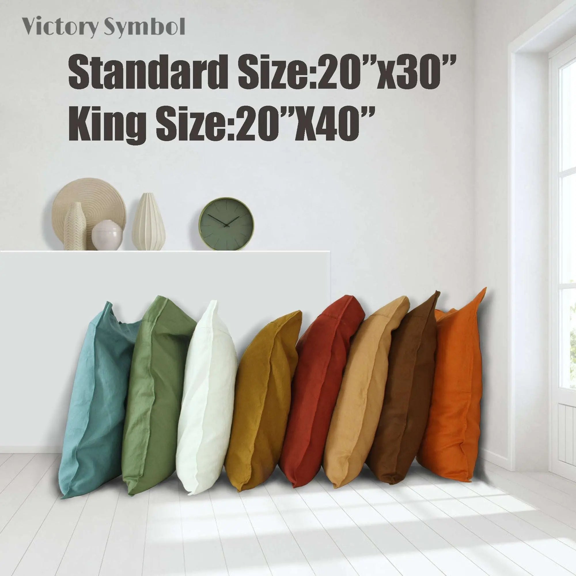 Dark Olive Green 100% Organic Linen Pillowcases - Victory Symbol