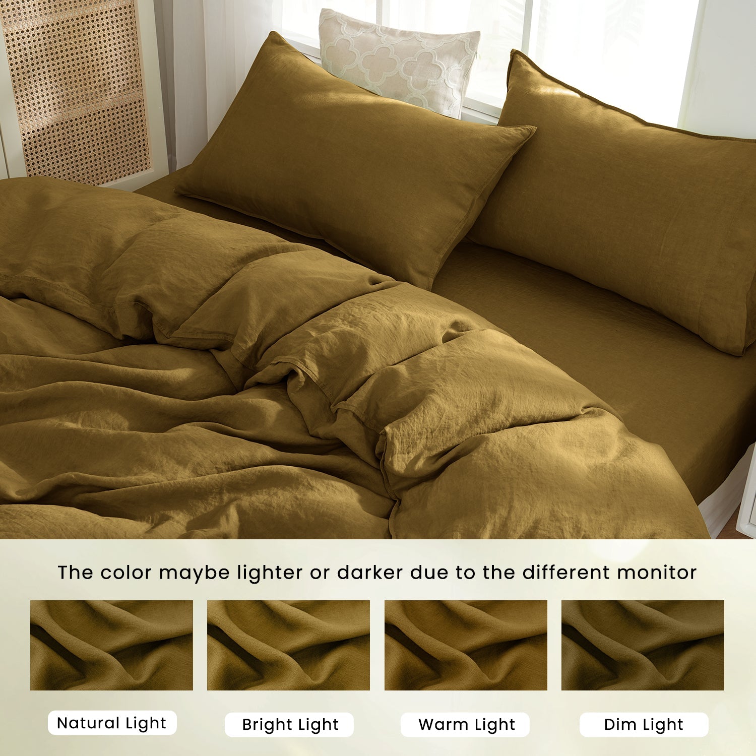 Dark Olive Green 100% Organic Linen Duvet Cover Set-Victory Symbol