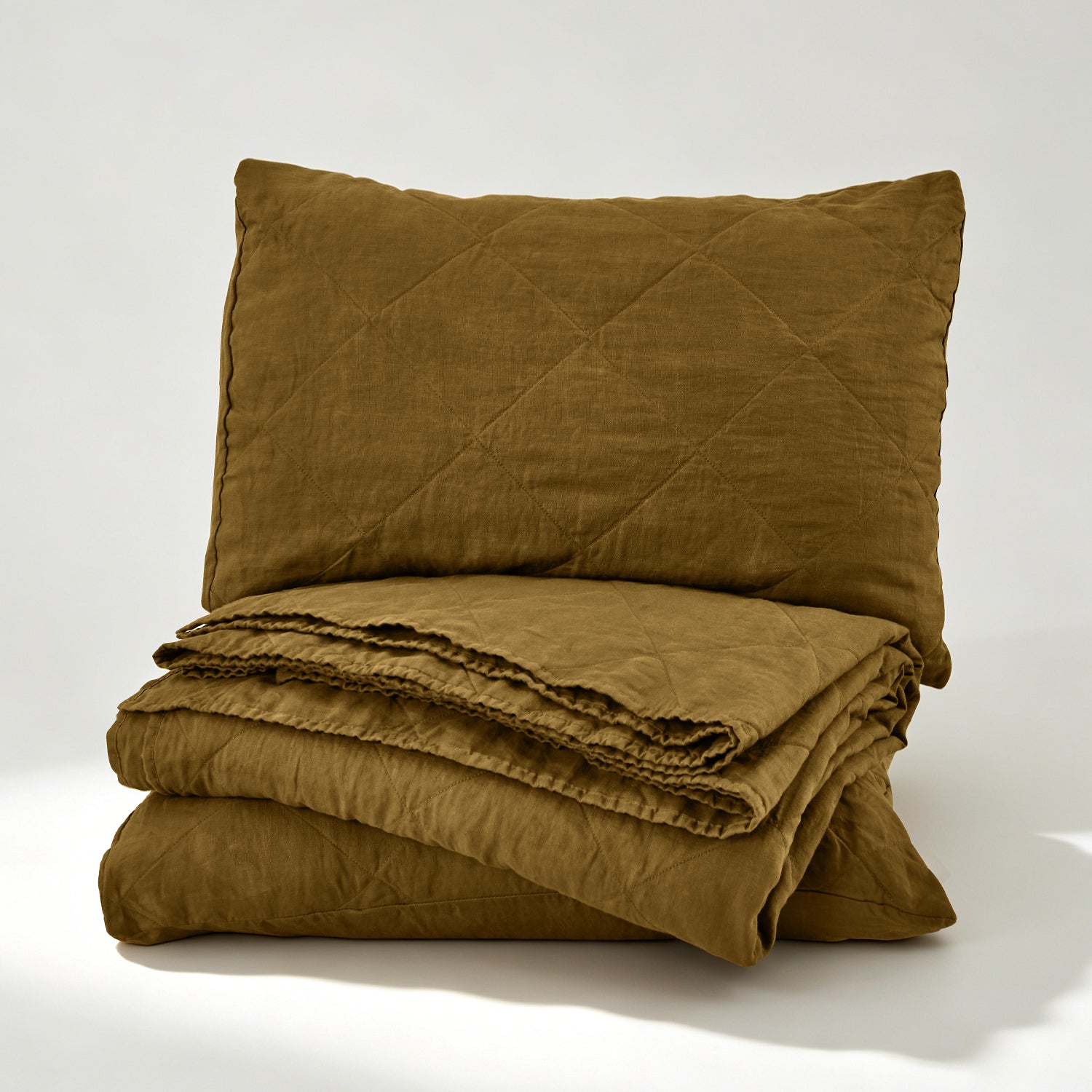 Dark Olive Green 100% Organic Linen Quilt Set-Victory Symbol