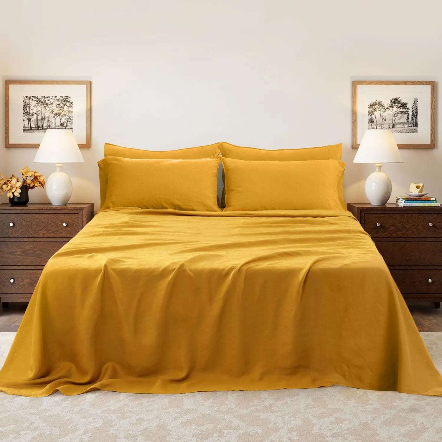 Ginger Yellow 100% Organic Linen Sheets Set-victory symbol