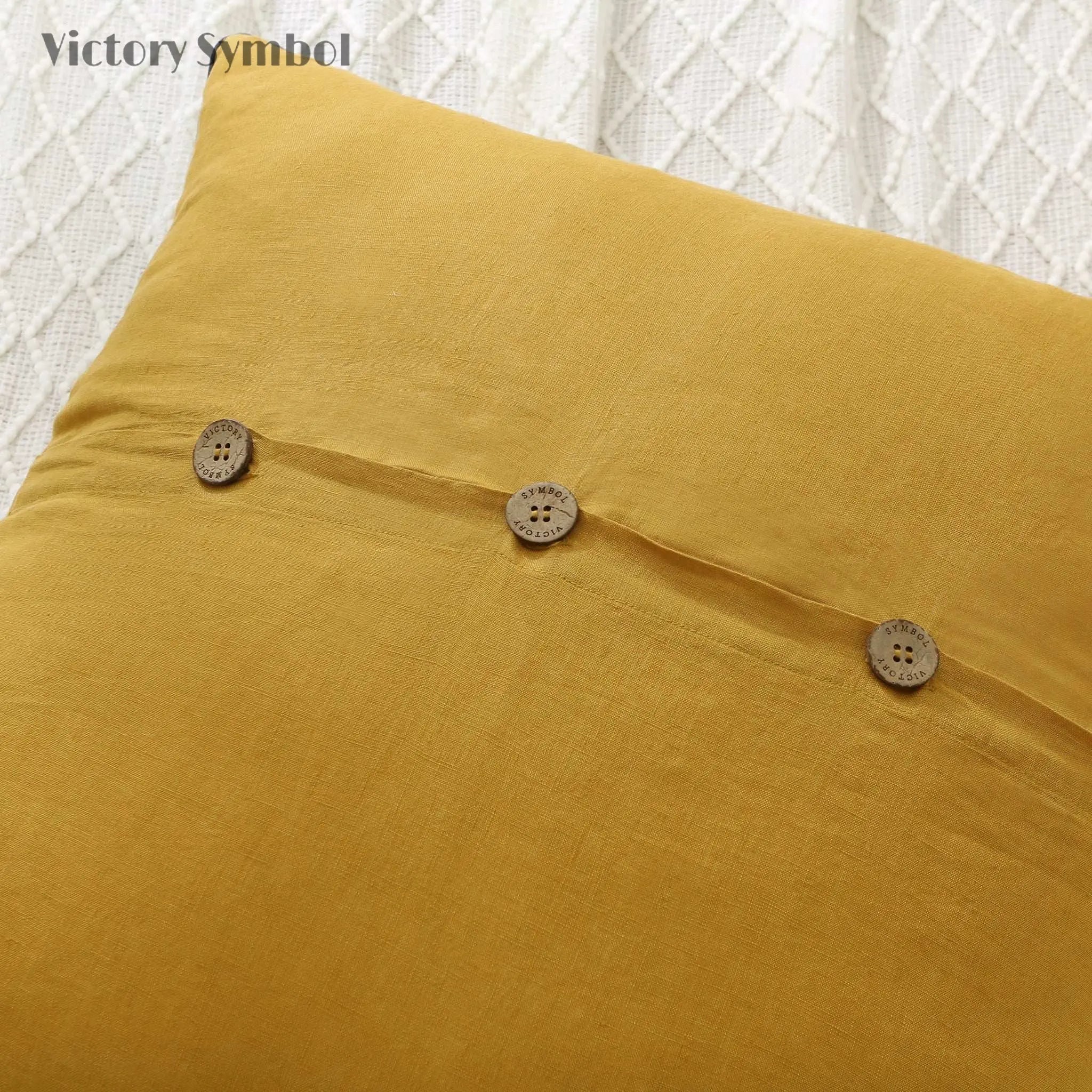 Ginger Yellow 100% Organic Linen Euro Pillowcases With Blue Edge - Victory Symbol
