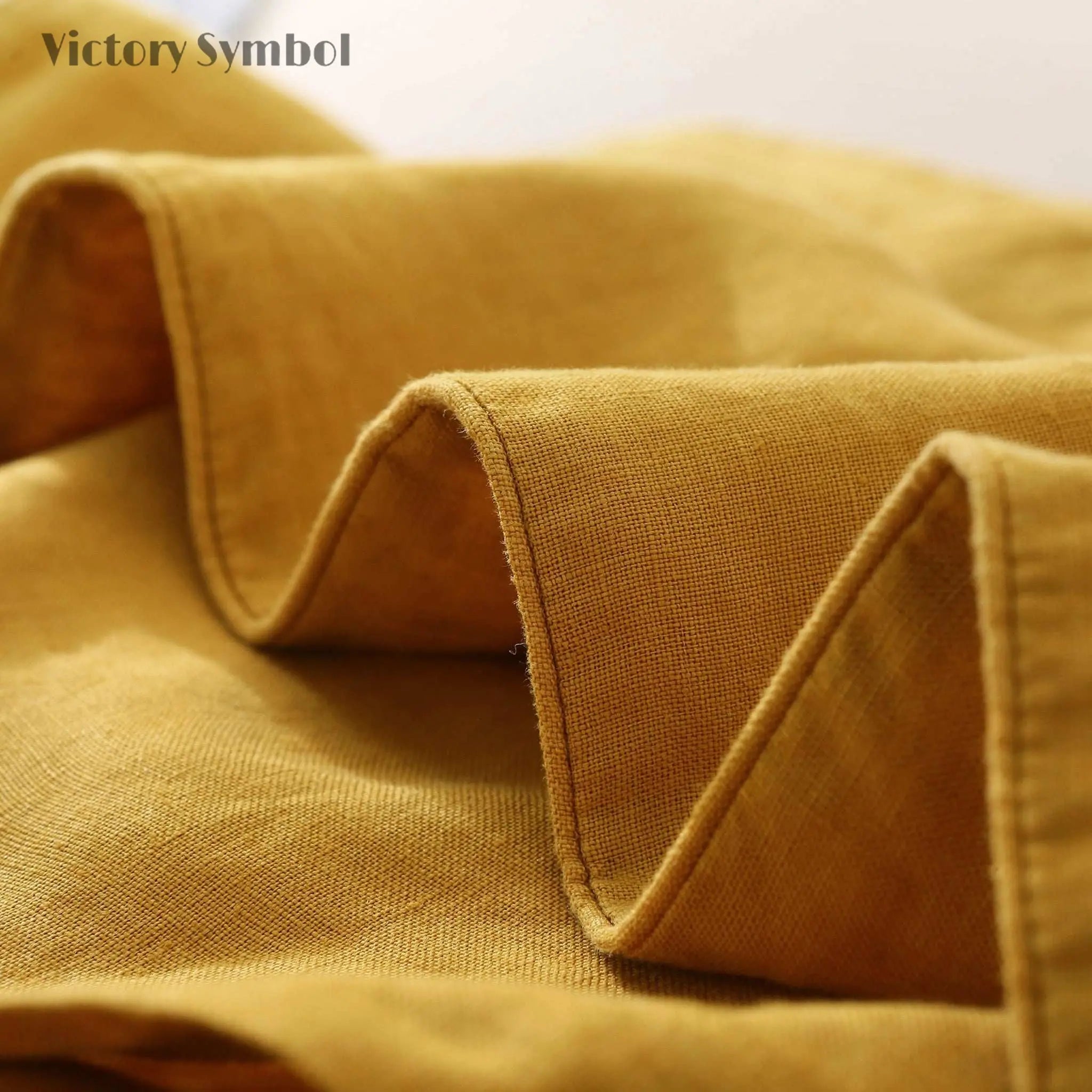 Ginger Yellow 100% Organic Linen Euro Pillowcases With Yellow Edge - Victory Symbol