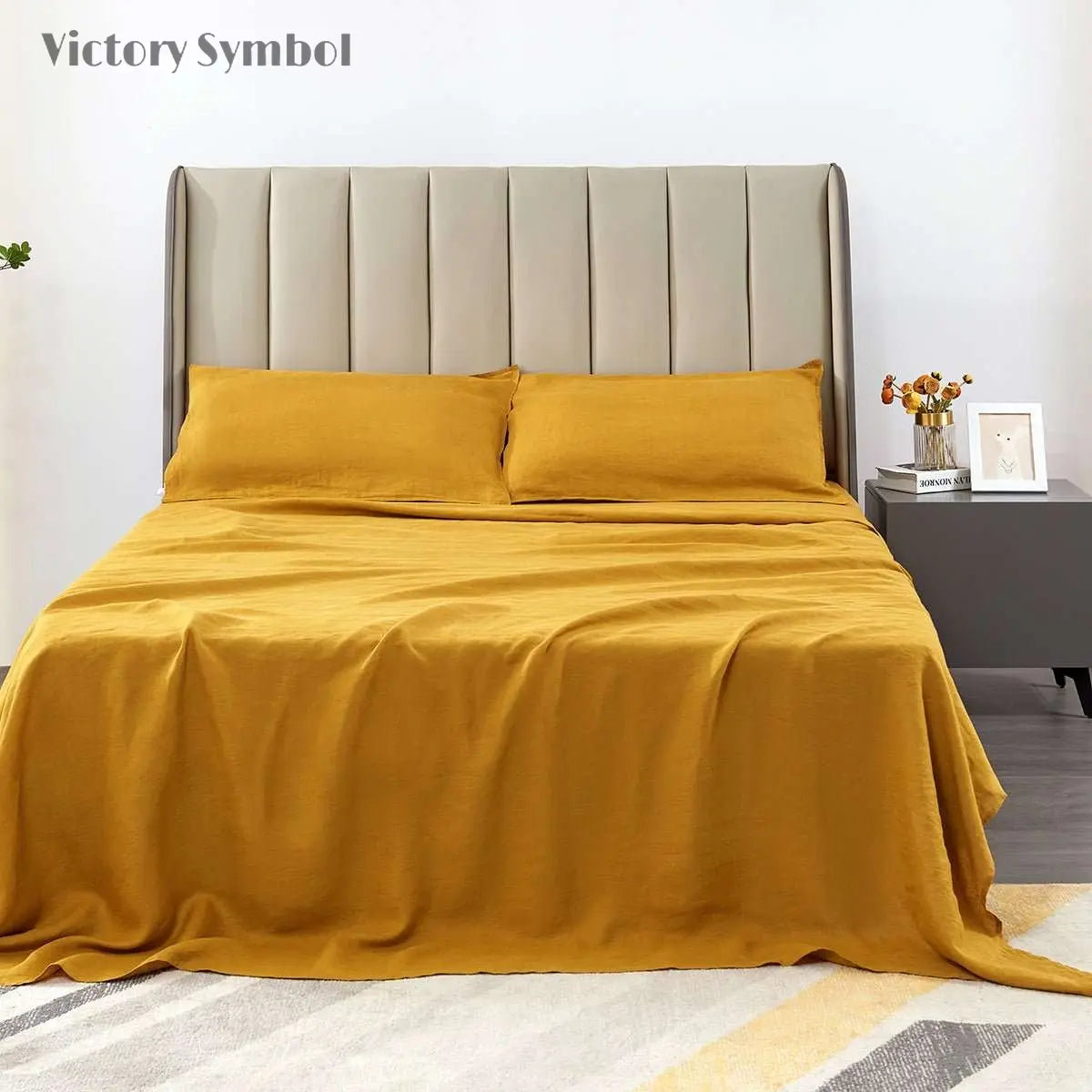 Ginger Yellow 100% Organic Linen Flat Sheet - Victory Symbol