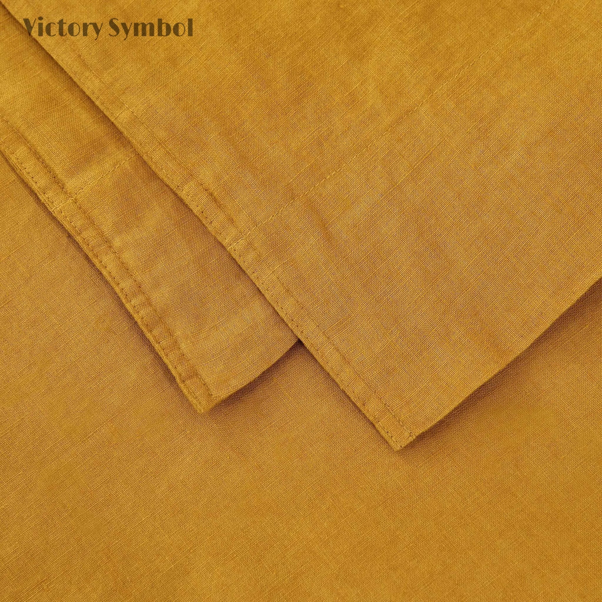 Ginger Yellow 100% Organic Linen Flat Sheet - Victory Symbol