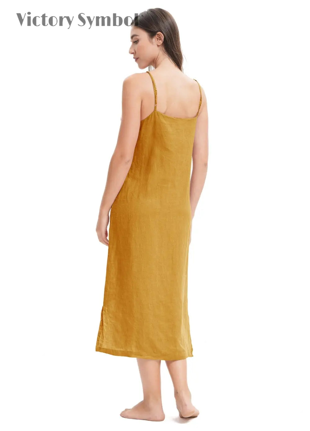 Ginger Yellow 100% Organic Linen Midi Dress-victory symbol