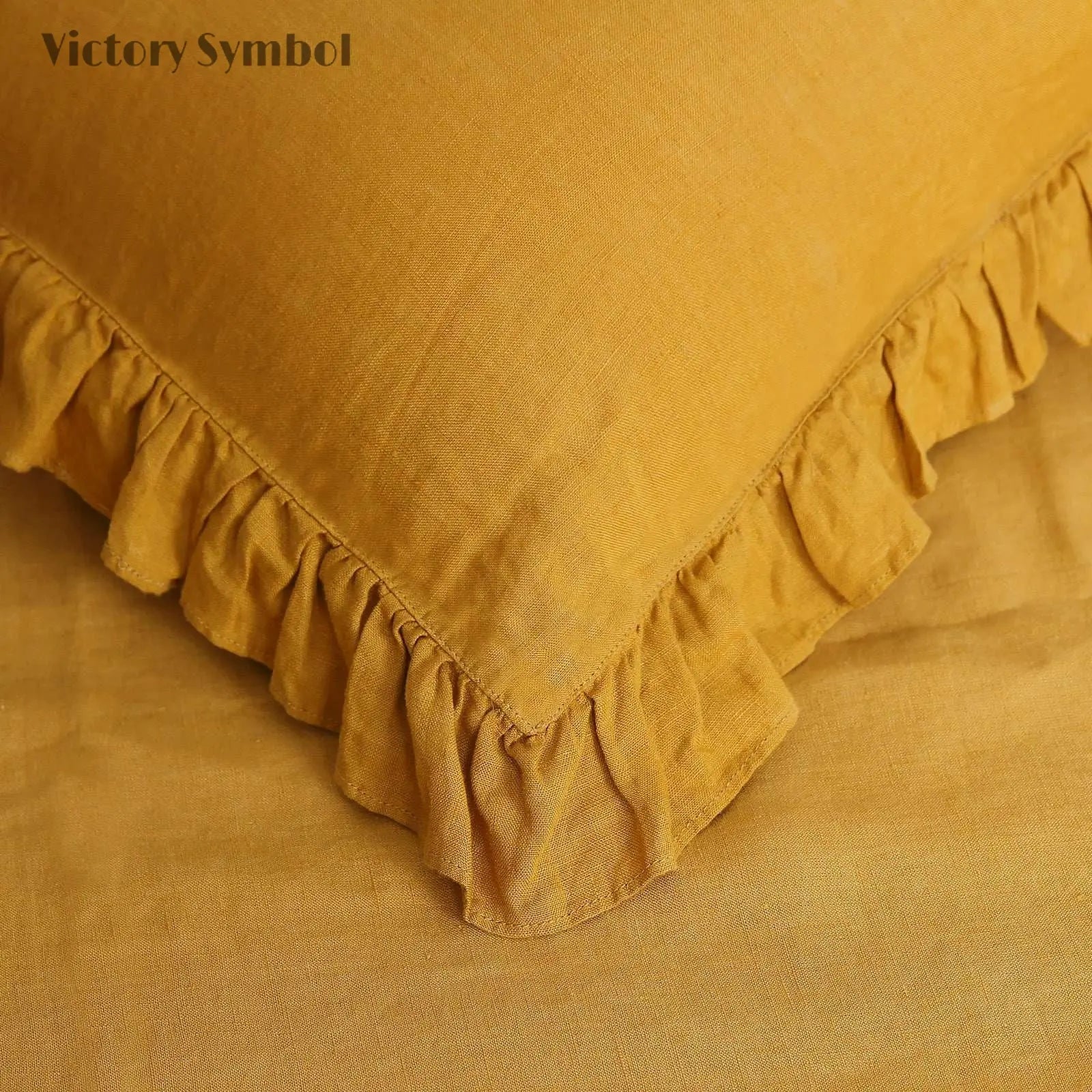 Ginger Yellow 100% Organic Linen Pillowcases with Ruffles - Victory Symbol