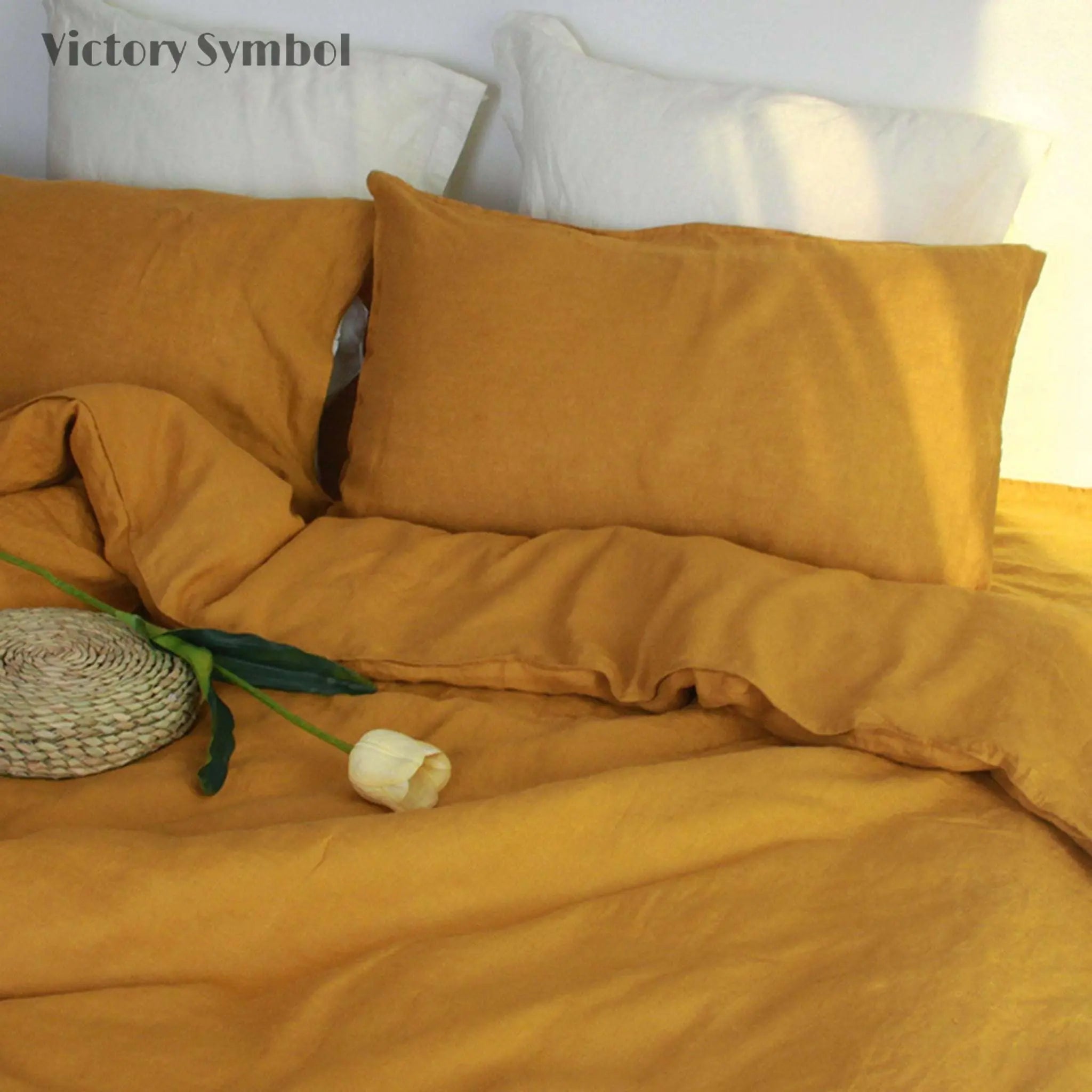 Ginger Yellow 100% Organic Linen Pillowcases - Victory Symbol