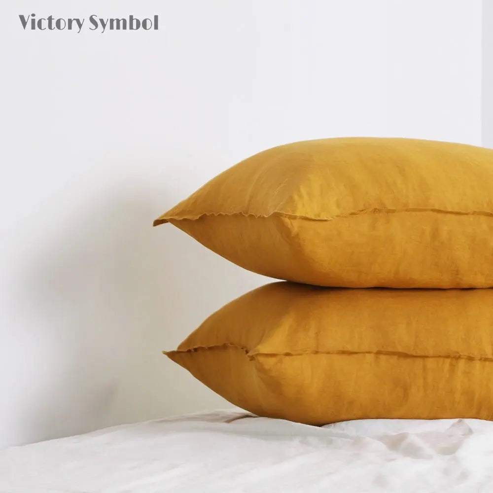 Ginger Yellow 100% Organic Linen Pillowcases - Victory Symbol