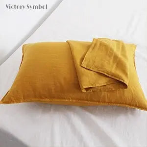 Ginger Yellow 100% Organic Linen Pillowcases - Victory Symbol