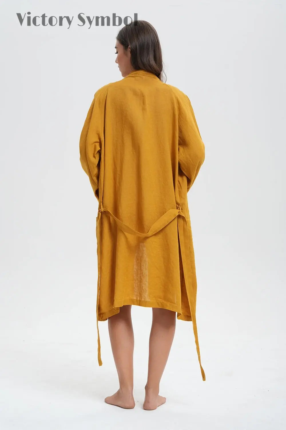 Ginger Yellow 100% Organic Linen Women's V - Neck Robes - Victory Symbol