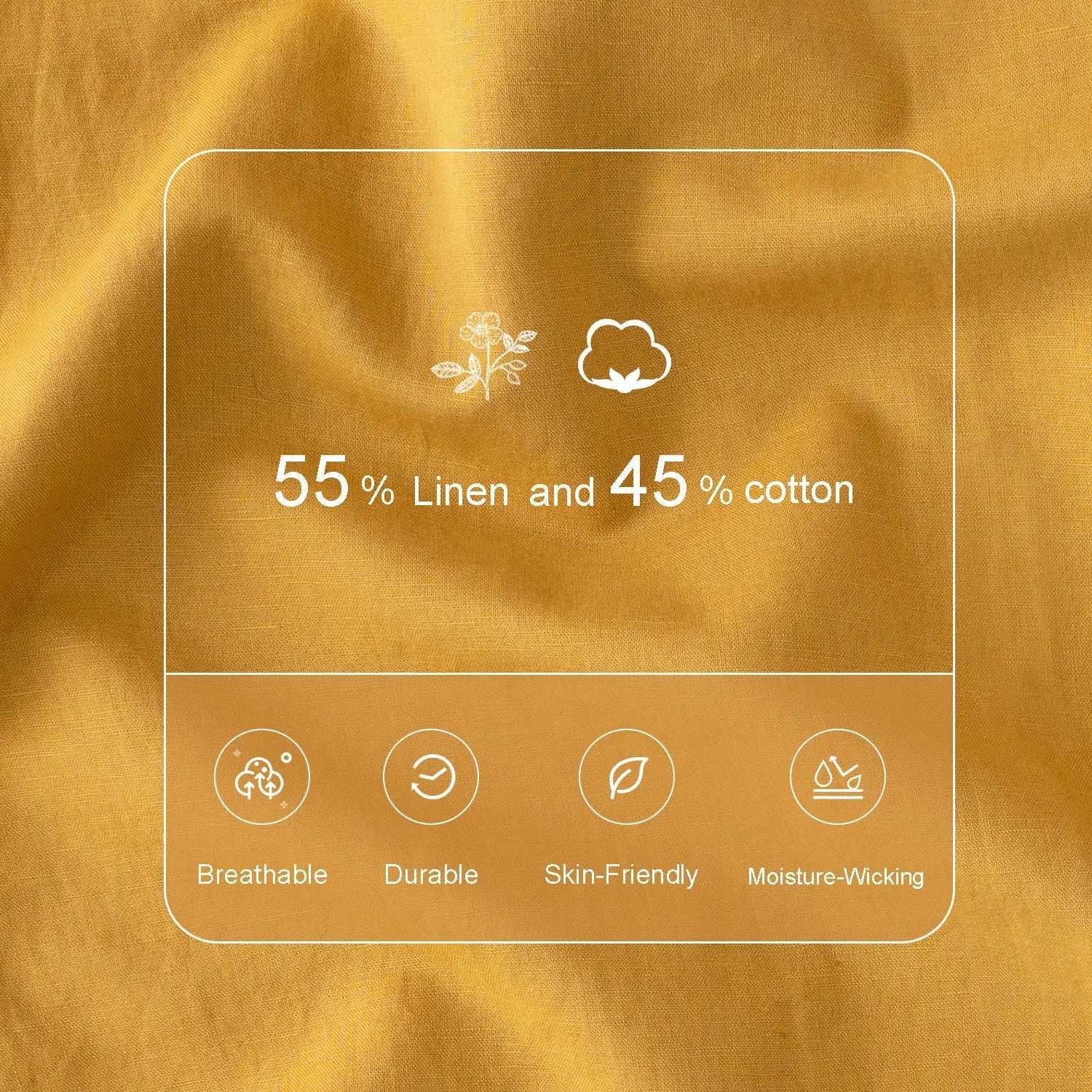 Ginger Yellow Linen Blend Duvet Cover Set-victory symbol