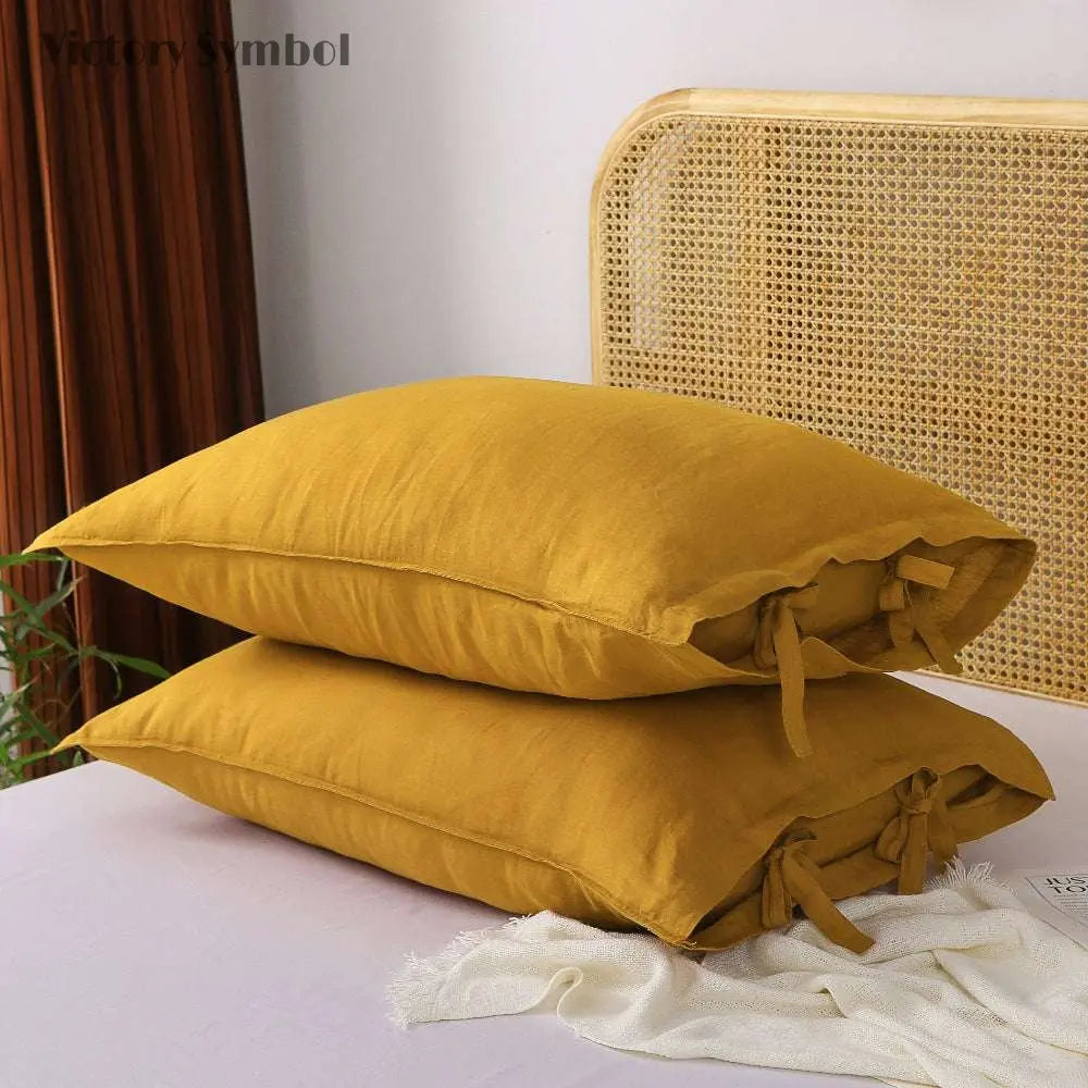 Ginger Yellow Ties Bow 100% Organic Linen Pillowcases-victory symbol