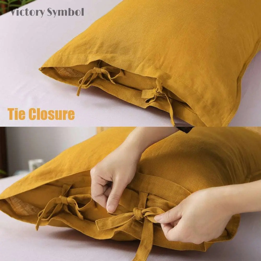 Ginger Yellow Ties Bow 100% Organic Linen Pillowcases-victory symbol
