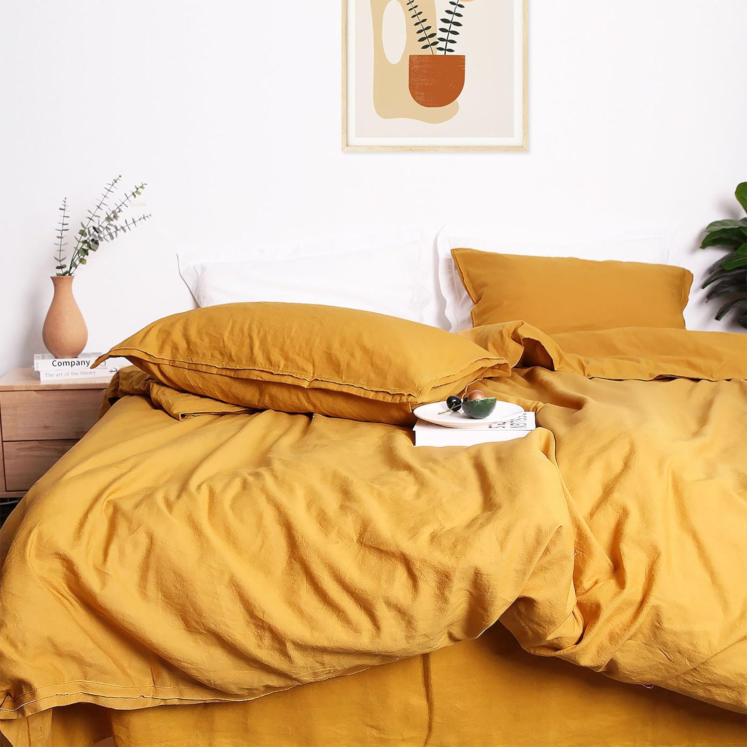 Ginger Yellow Linen Blend Duvet Cover Set-victory symbol