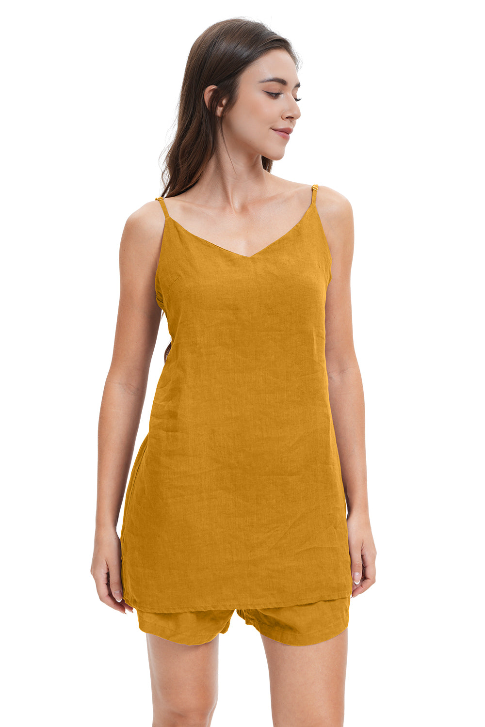 Rust Women's Linen Camisole Tank Top V-Neck Loose Casual Adjustable