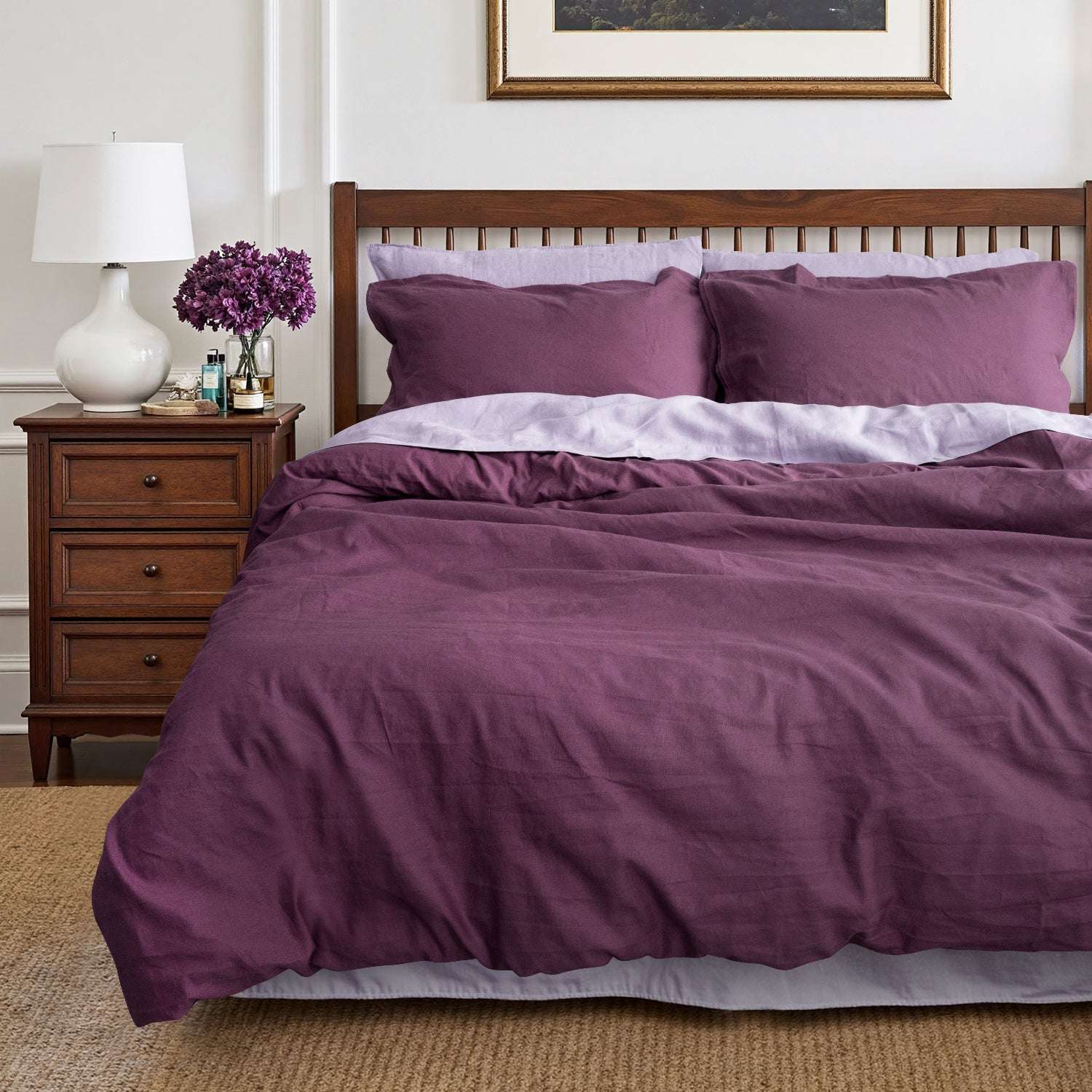 Grape purple Linen Blend Duvet Cover Set-victory symbol