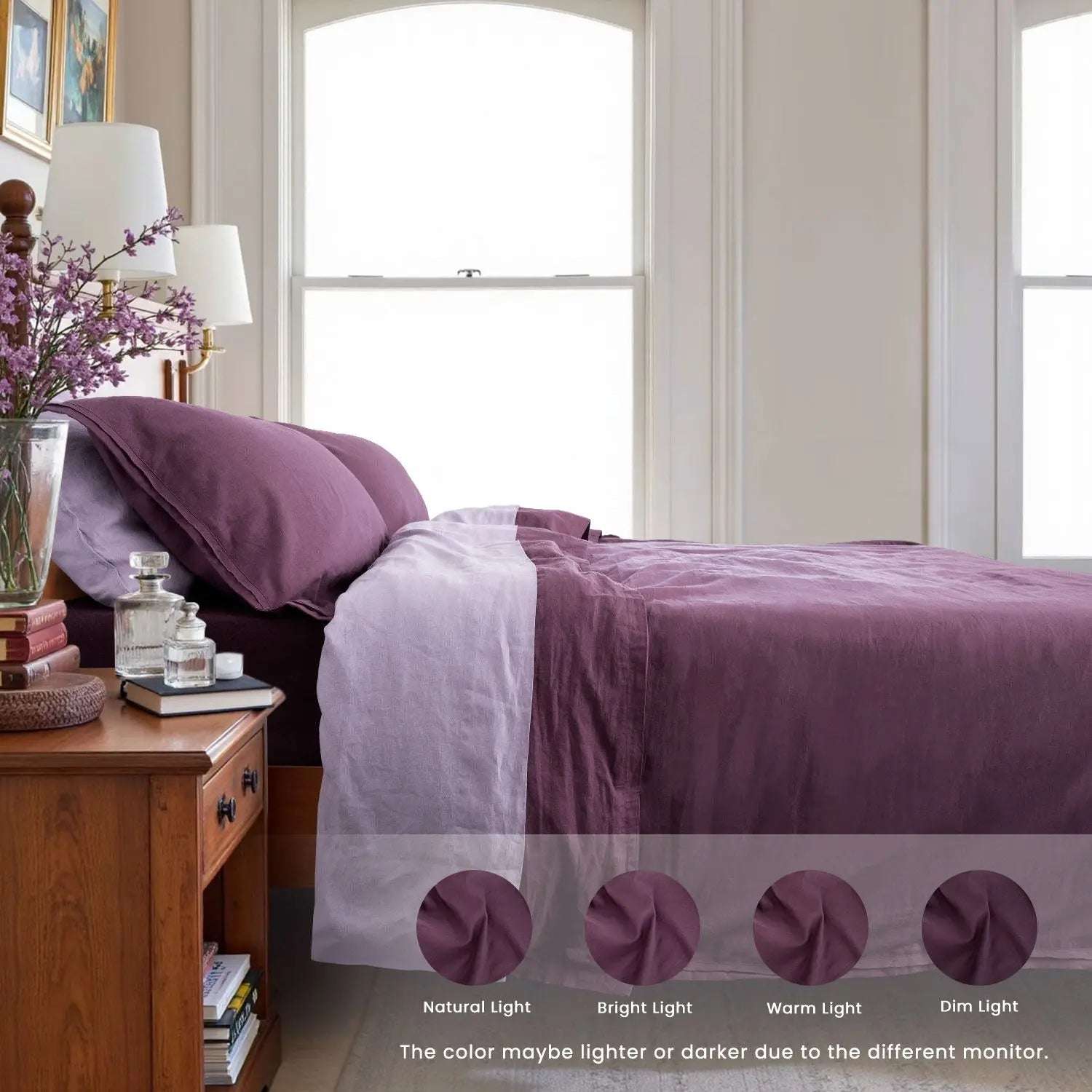 Grape purple Linen Blend Duvet Cover Set-victory symbol