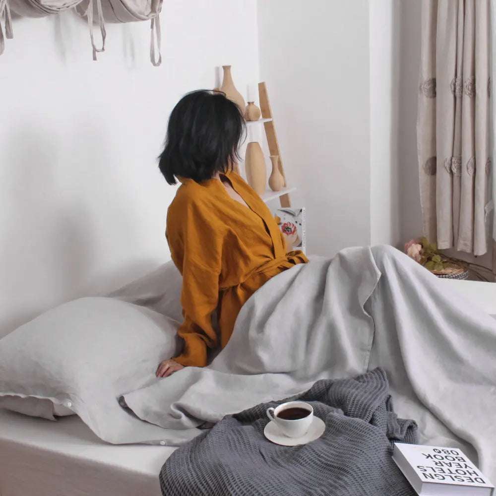 Gray 100% Linen Portable Bed Sheet-victory symbol