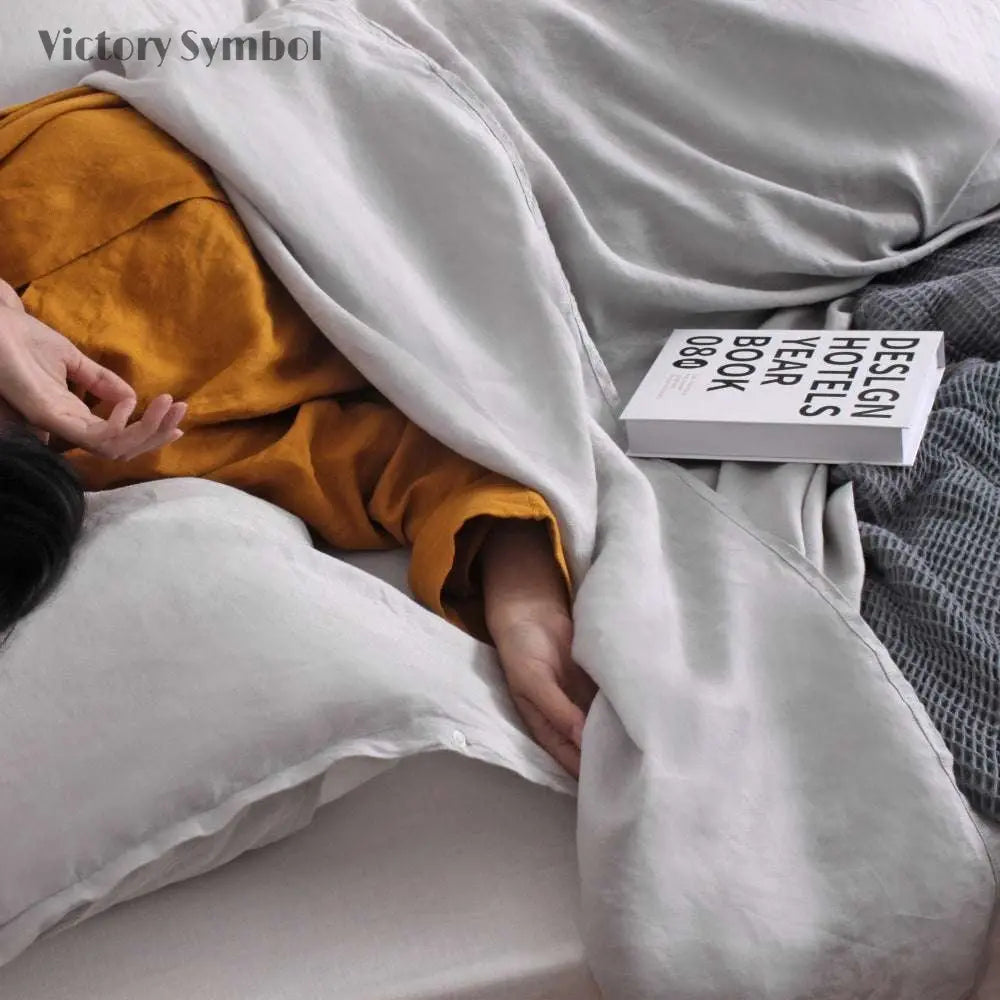 Gray 100% Linen Portable Bed Sheet-victory symbol