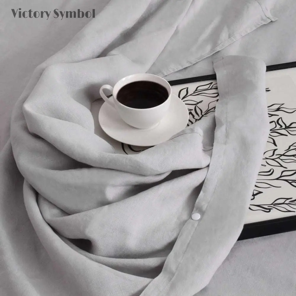 Gray 100% Linen Portable Bed Sheet-victory symbol