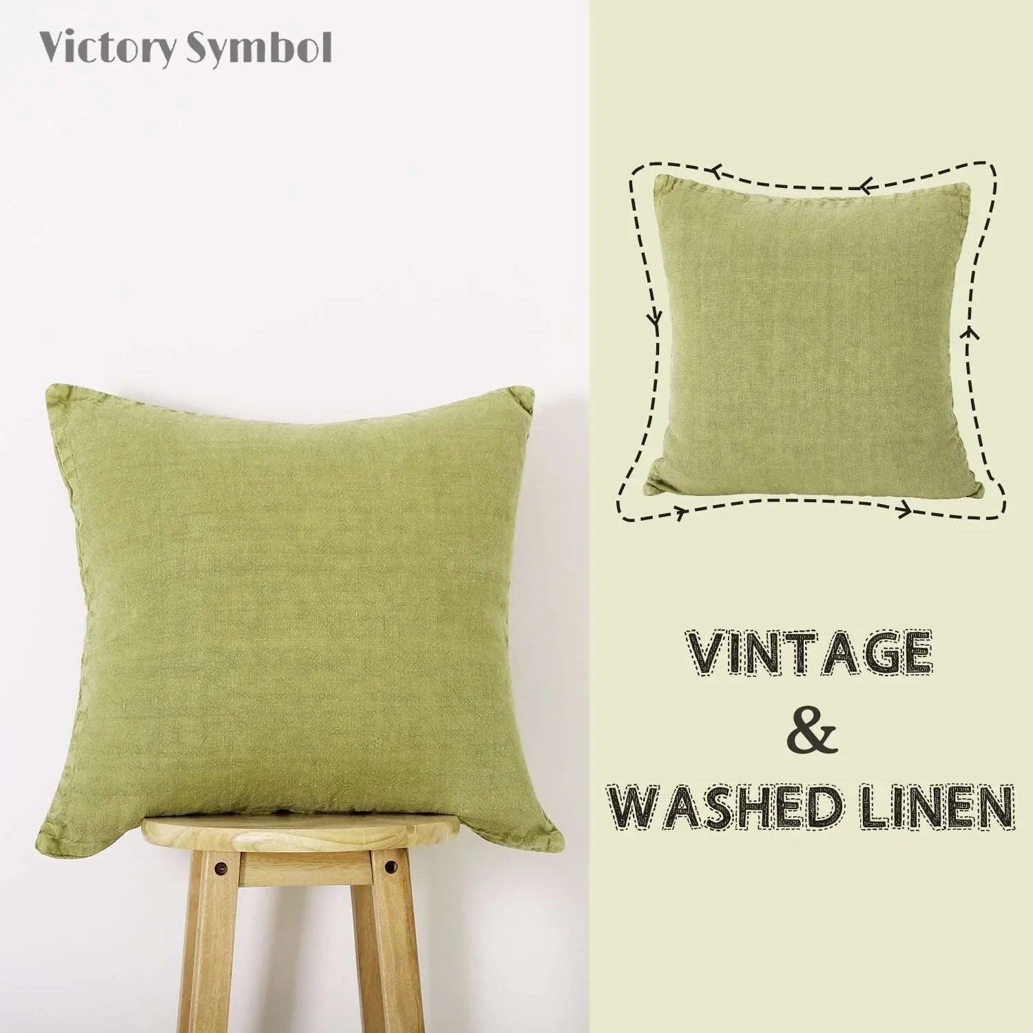 Green Olive 100% Organic Linen Euro Pillowcases - Victory Symbol
