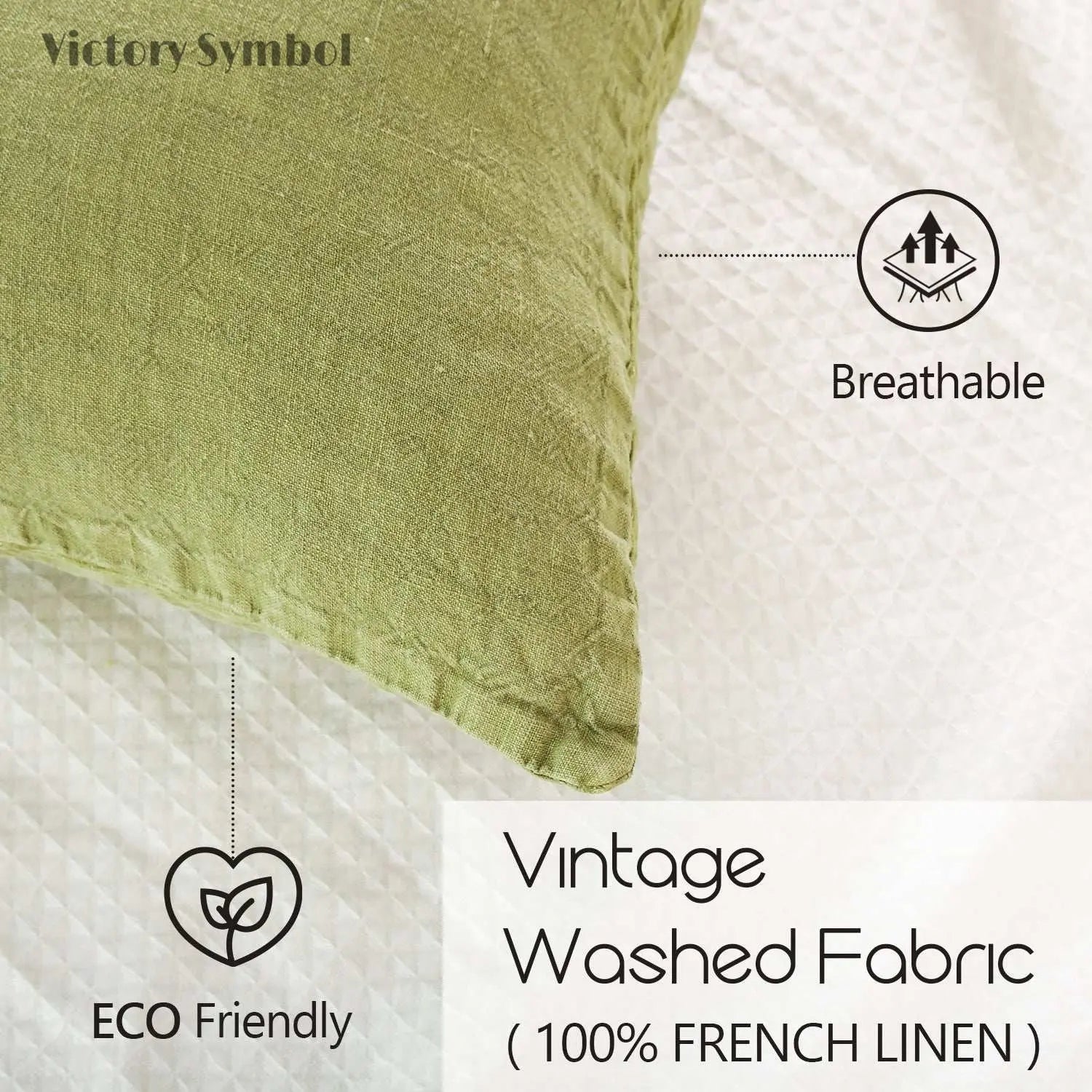 Green Olive 100% Organic Linen Euro Pillowcases - Victory Symbol