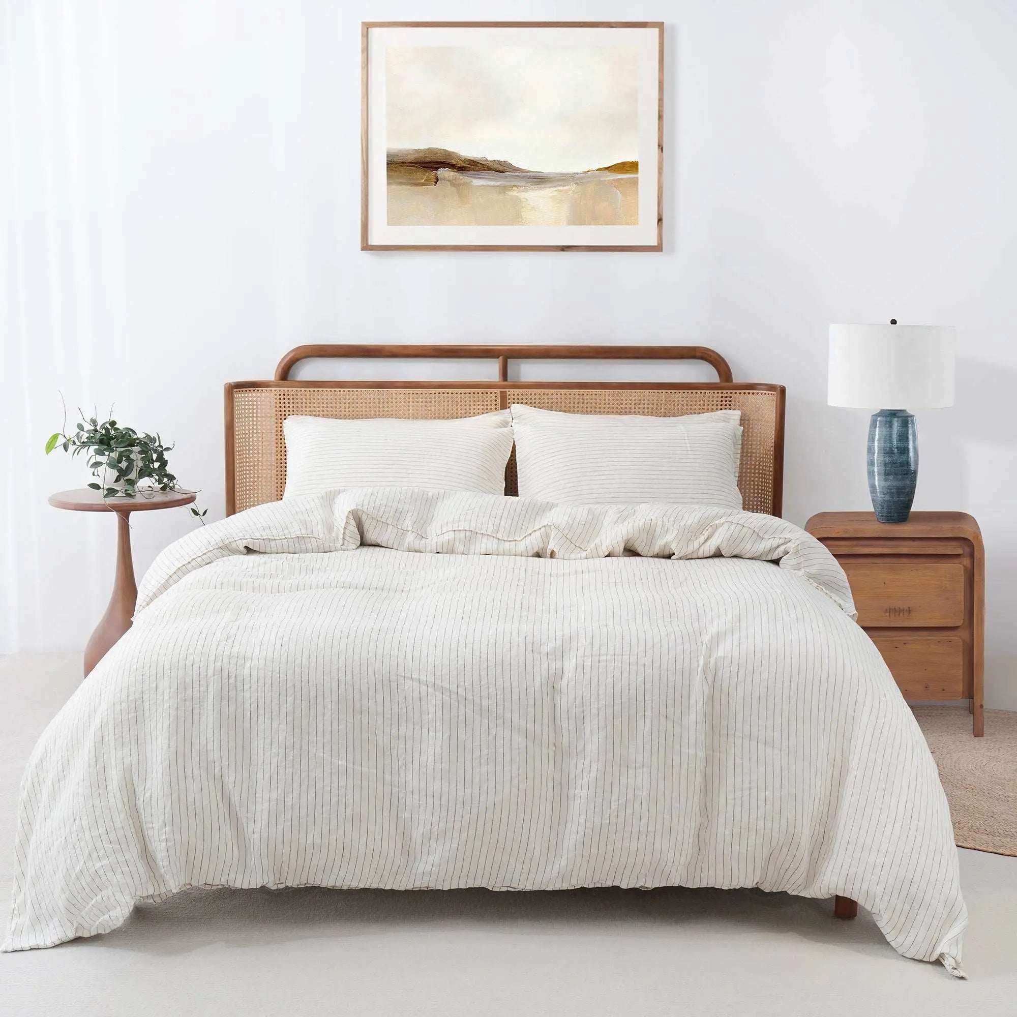 Green Pinstripe 100% Organic Linen Yarn Dyed Duvet Cover(Only 1 Piece) - Victory Symbol