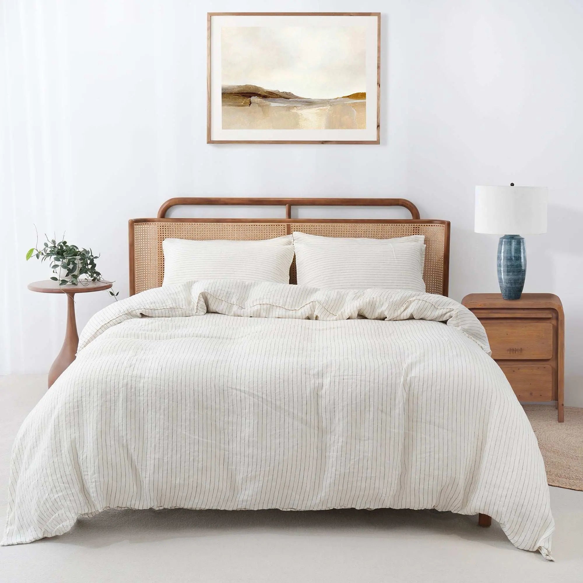 Green Pinstripe 100% Organic Linen Yarn Dyed Duvet Cover(Only 1 Piece) - Victory Symbol