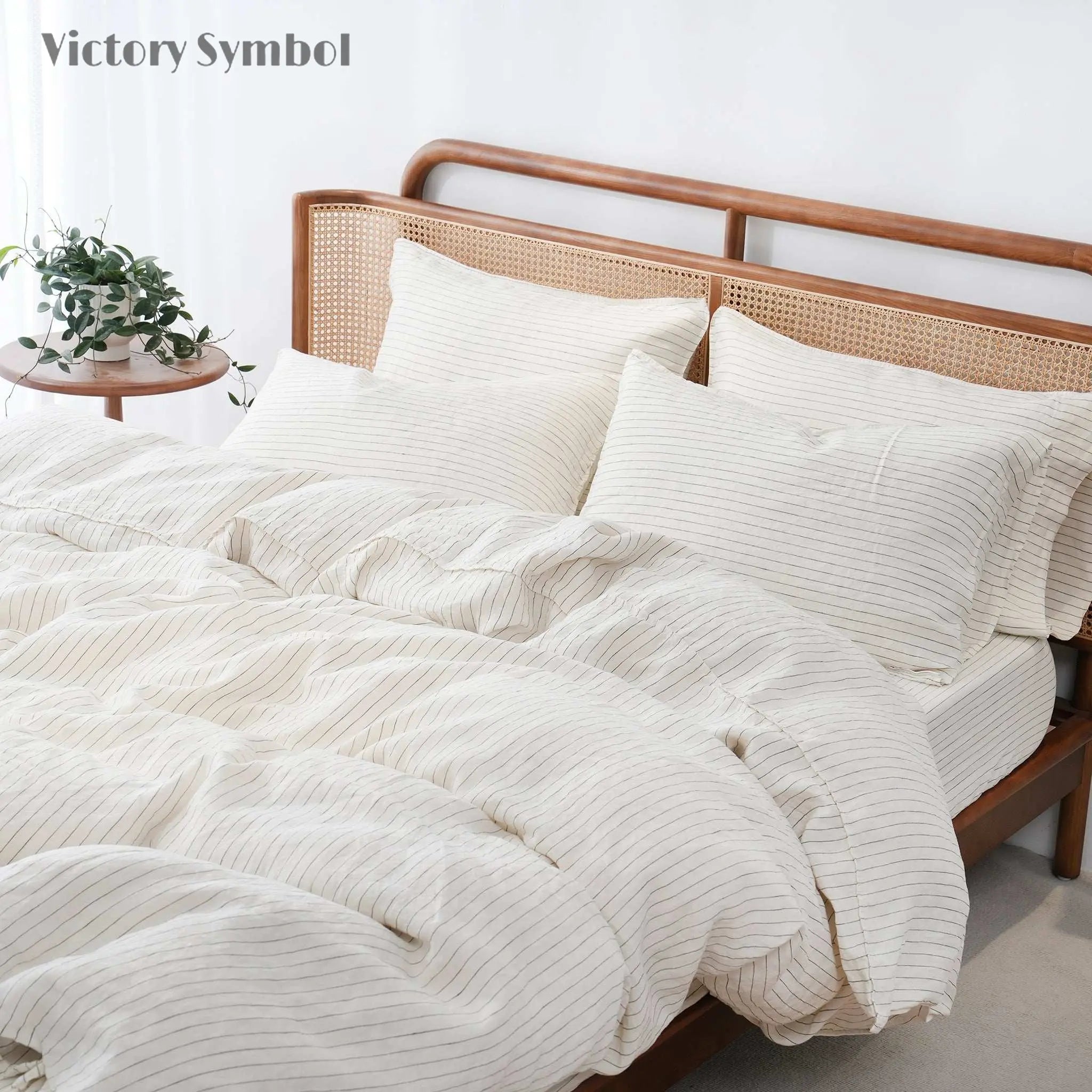 Green Pinstripe 100% Organic Linen Yarn Dyed Duvet Cover(Only 1 Piece).