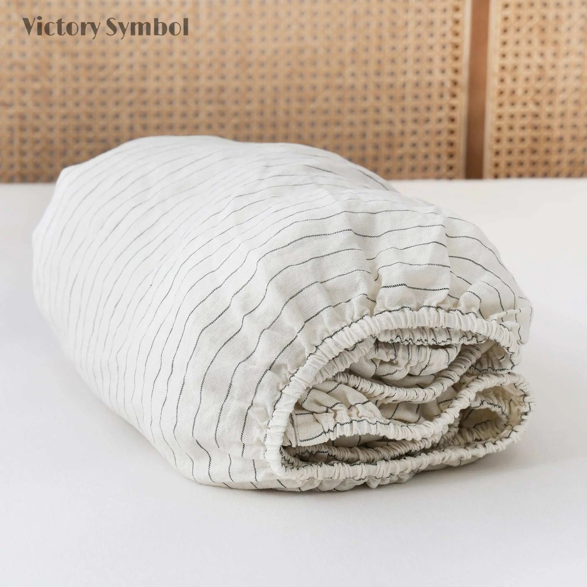 Green Pinstripe 100% Organic Linen Yarn Dyed Fitted Sheet - Victory Symbol