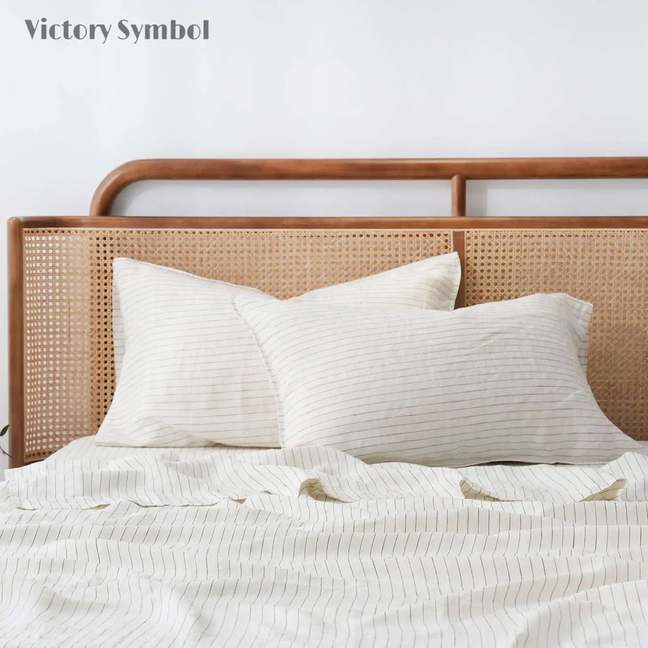 Green Pinstripe 100% Organic Linen Yarn Dyed Pillowcases - Victory Symbol