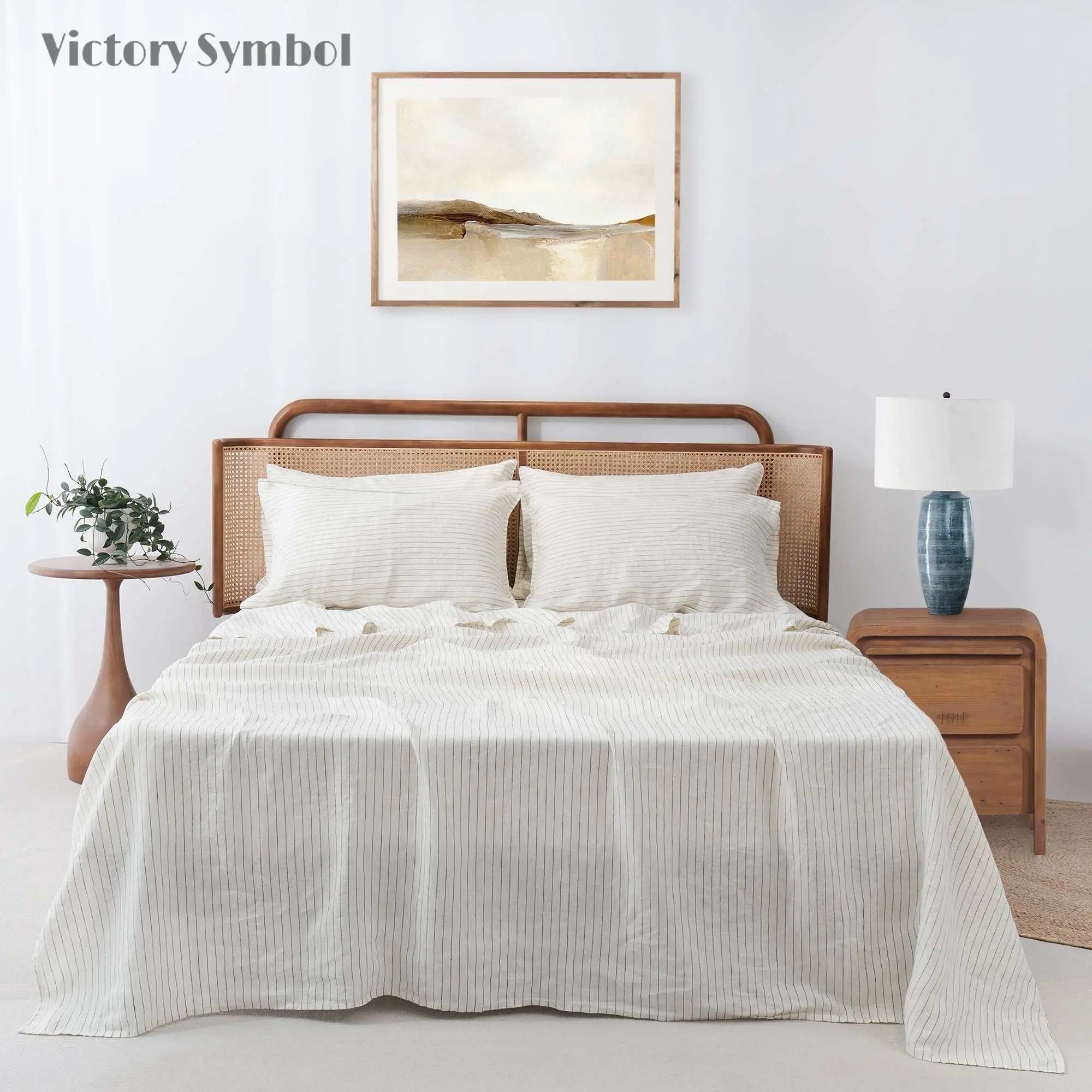 Green Pinstripe 100% Organic Linen Yarn Dyed Sheets Set - Victory Symbol