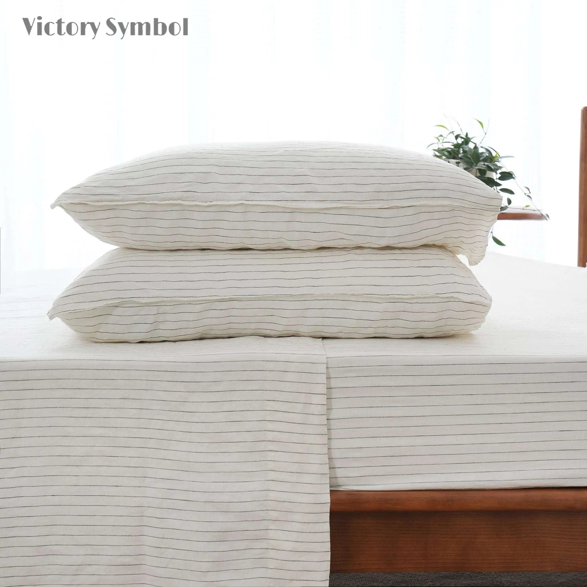 Green Pinstripe 100% Organic Linen Yarn Dyed Sheets Set - Victory Symbol