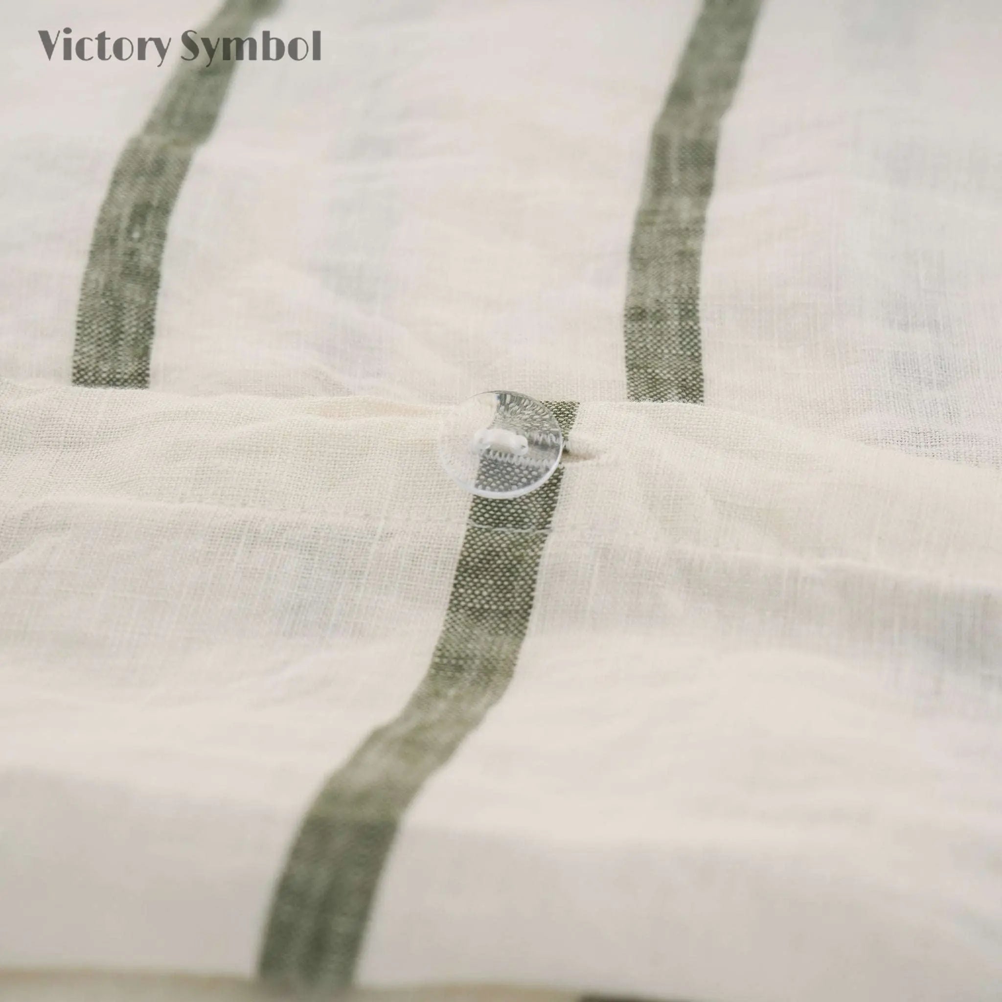 Green Vertical Stripe 100% Organic Linen Yarn Dyed Duvet Cover Set - Victory Symbol