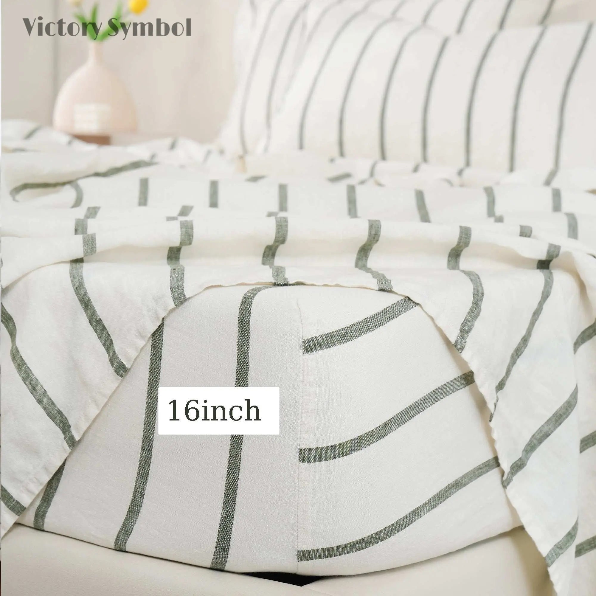 Green Vertical Stripe 100% Organic Linen Yarn Dyed Fitted Sheet - Victory Symbol