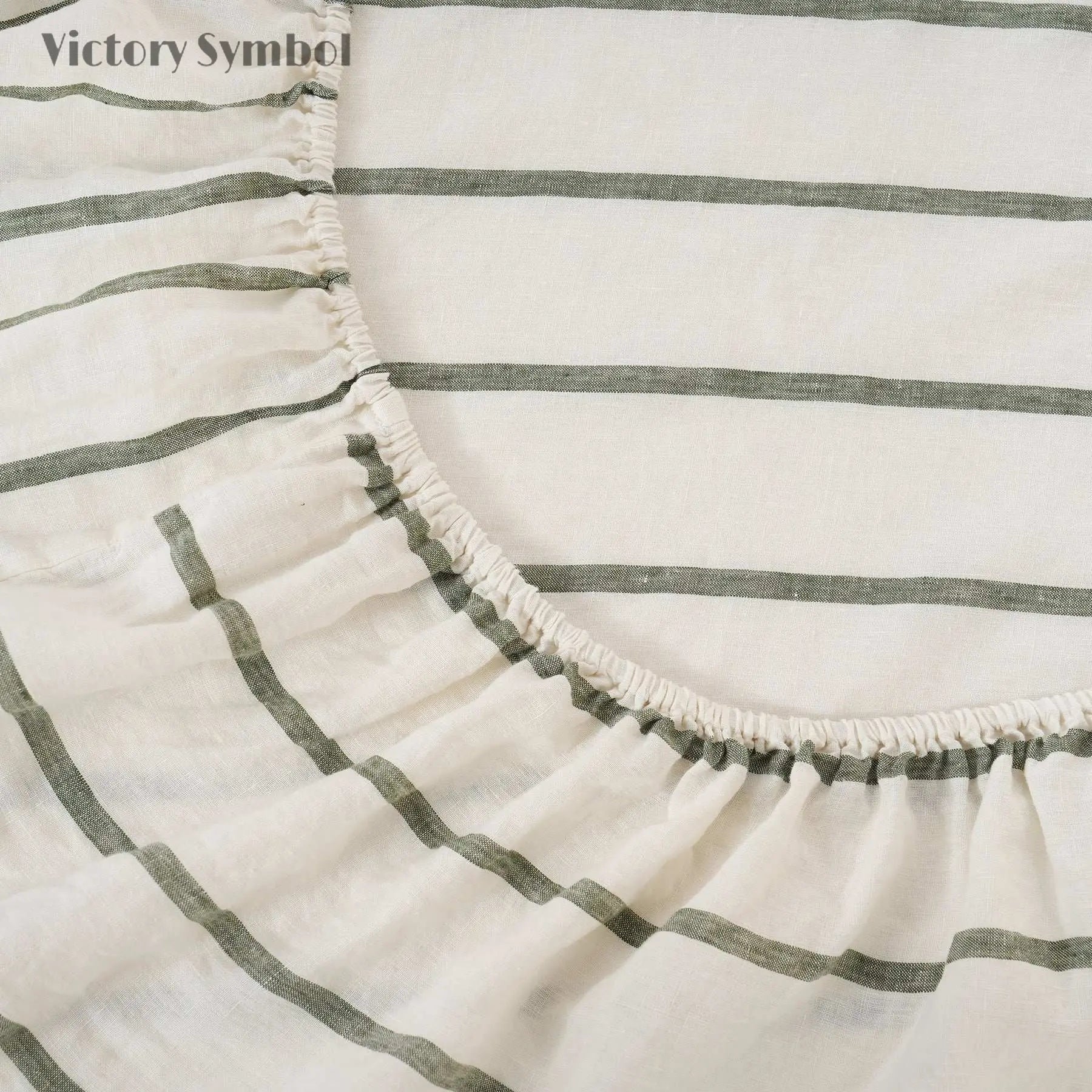Green Vertical Stripe 100% Organic Linen Yarn Dyed Fitted Sheet - Victory Symbol