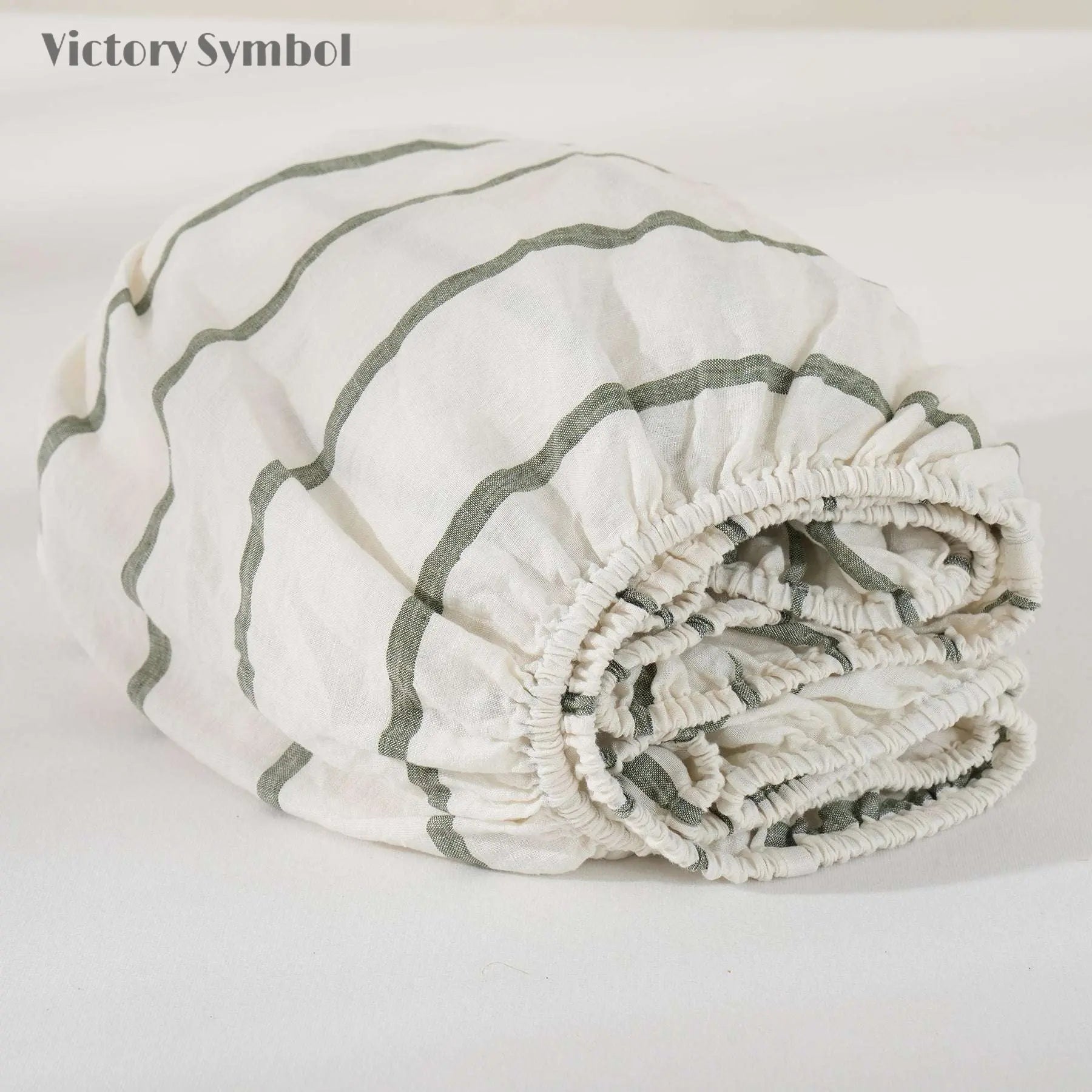 Green Vertical Stripe 100% Organic Linen Yarn Dyed Fitted Sheet - Victory Symbol