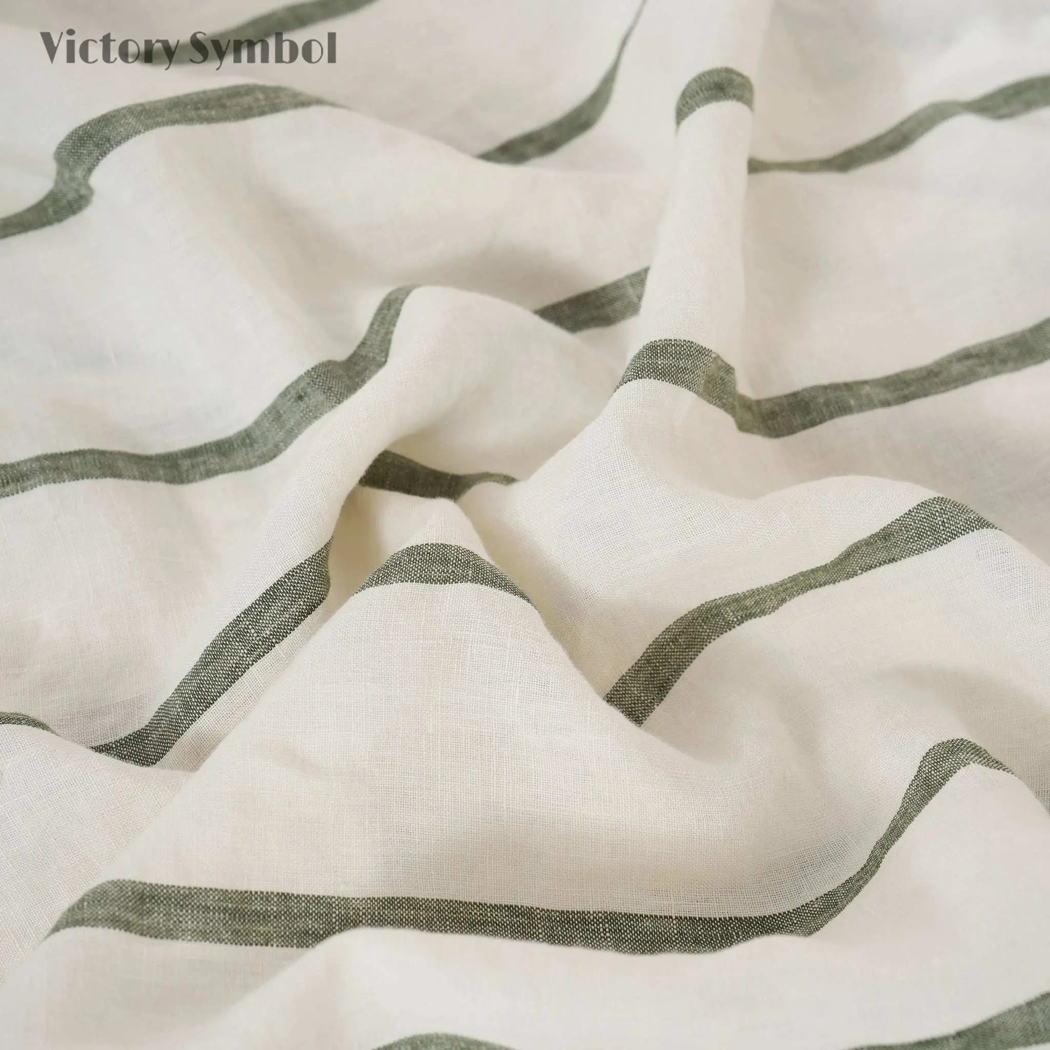 Green Vertical Stripe 100% Organic Linen Yarn Dyed Flat Sheet - Victory Symbol