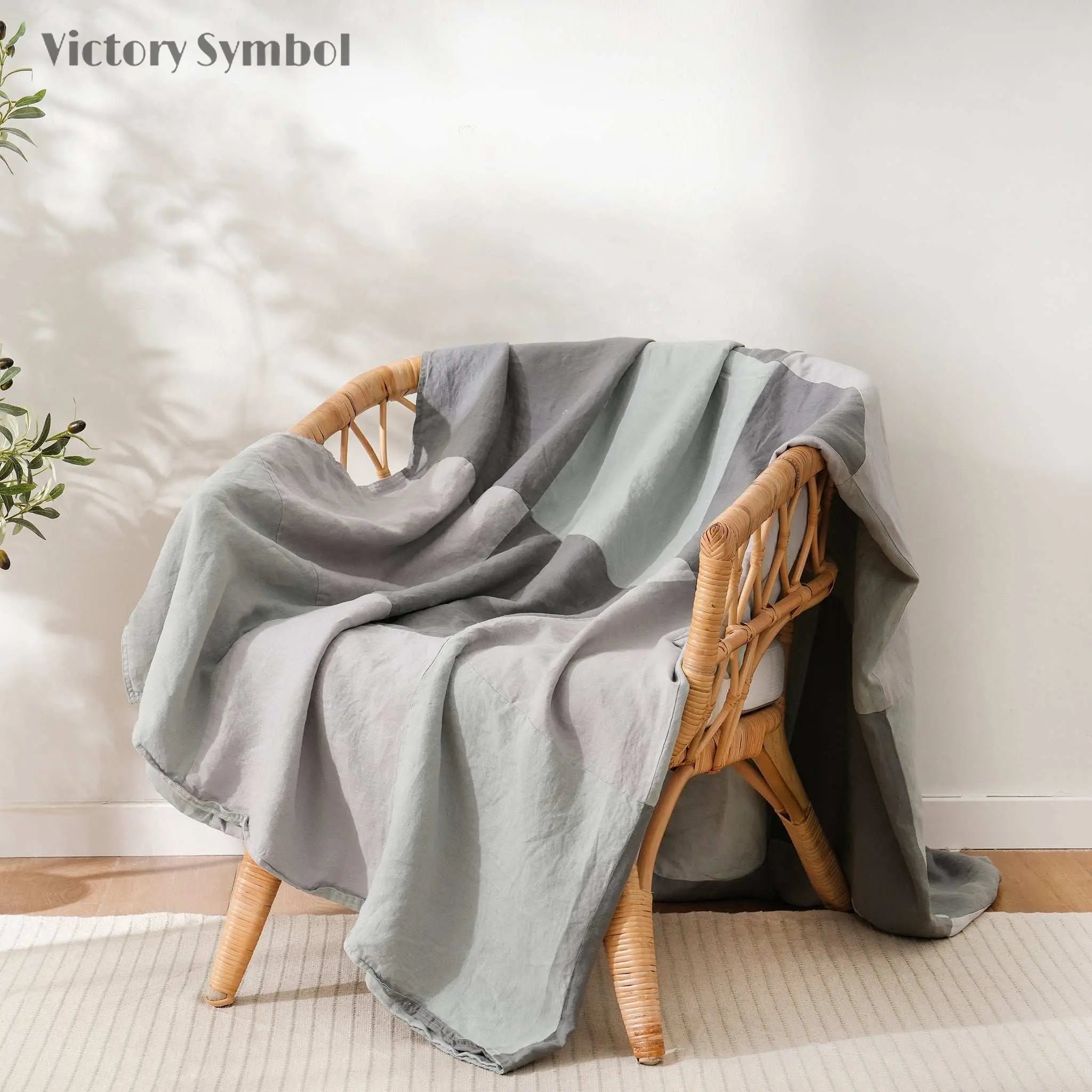 Grey Colorblock 100% Organic Linen Plaid Blanket & Throw - Victory Symbol
