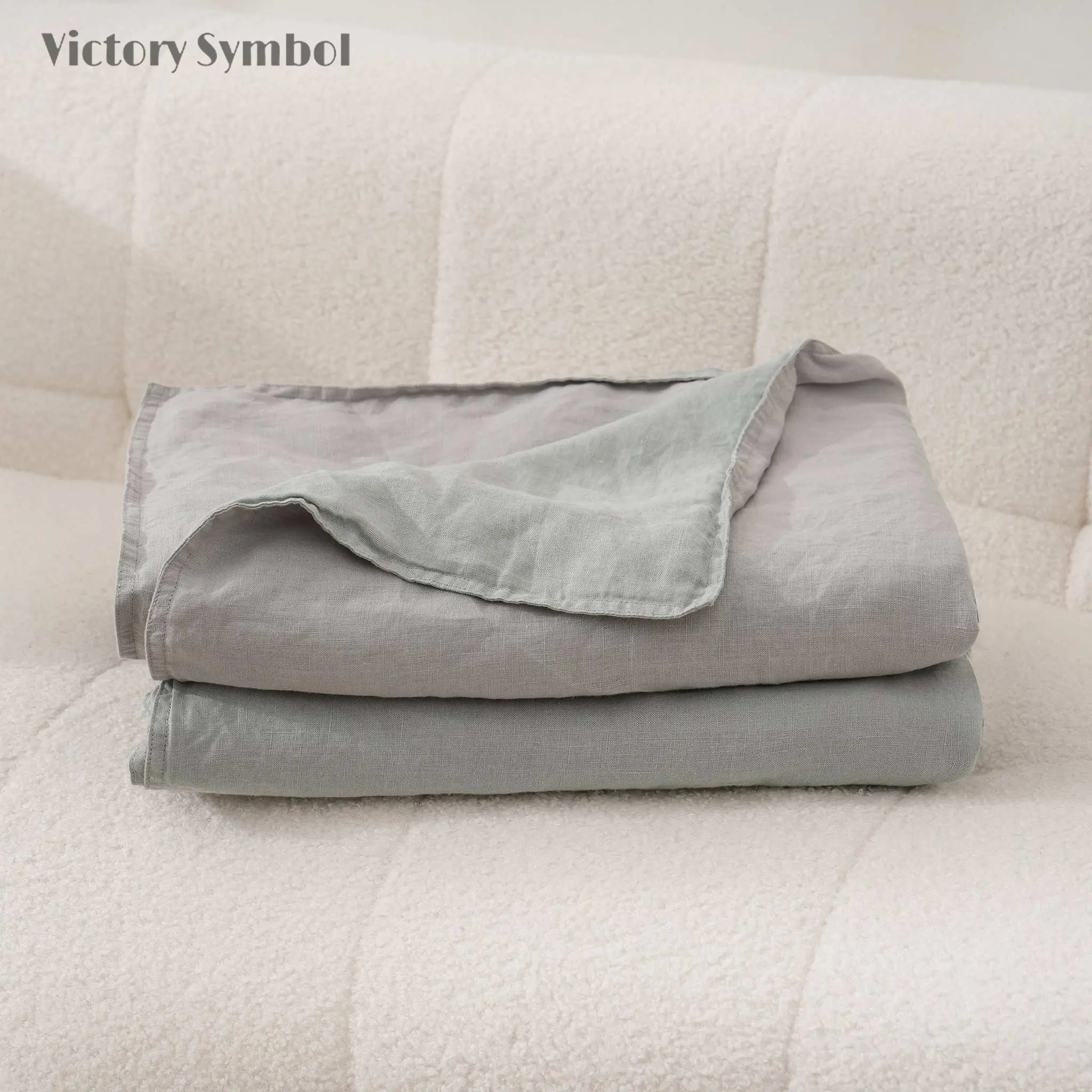 Grey Colorblock 100% Organic Linen Plaid Blanket & Throw - Victory Symbol