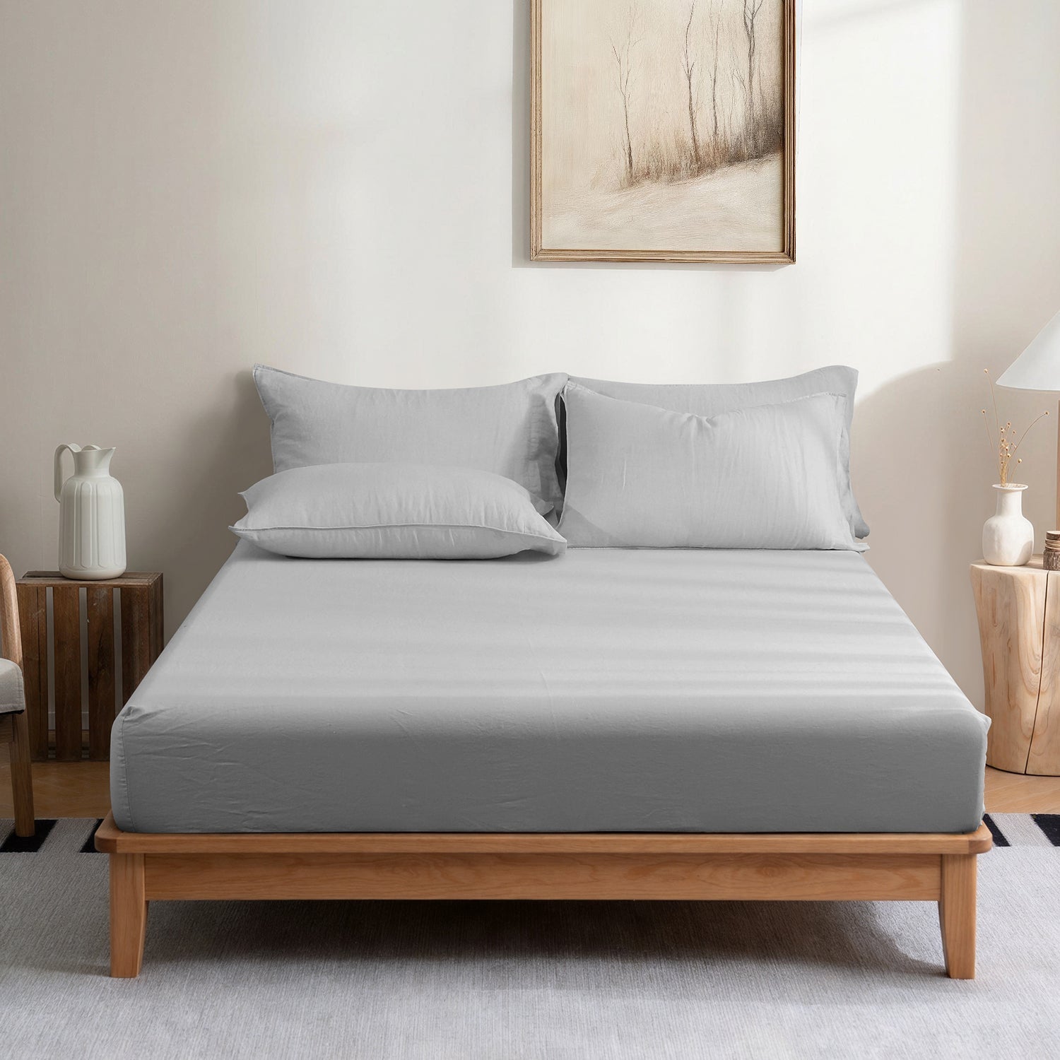 Grey 100% Organic Linen Fitted Sheet-Victory Symbol