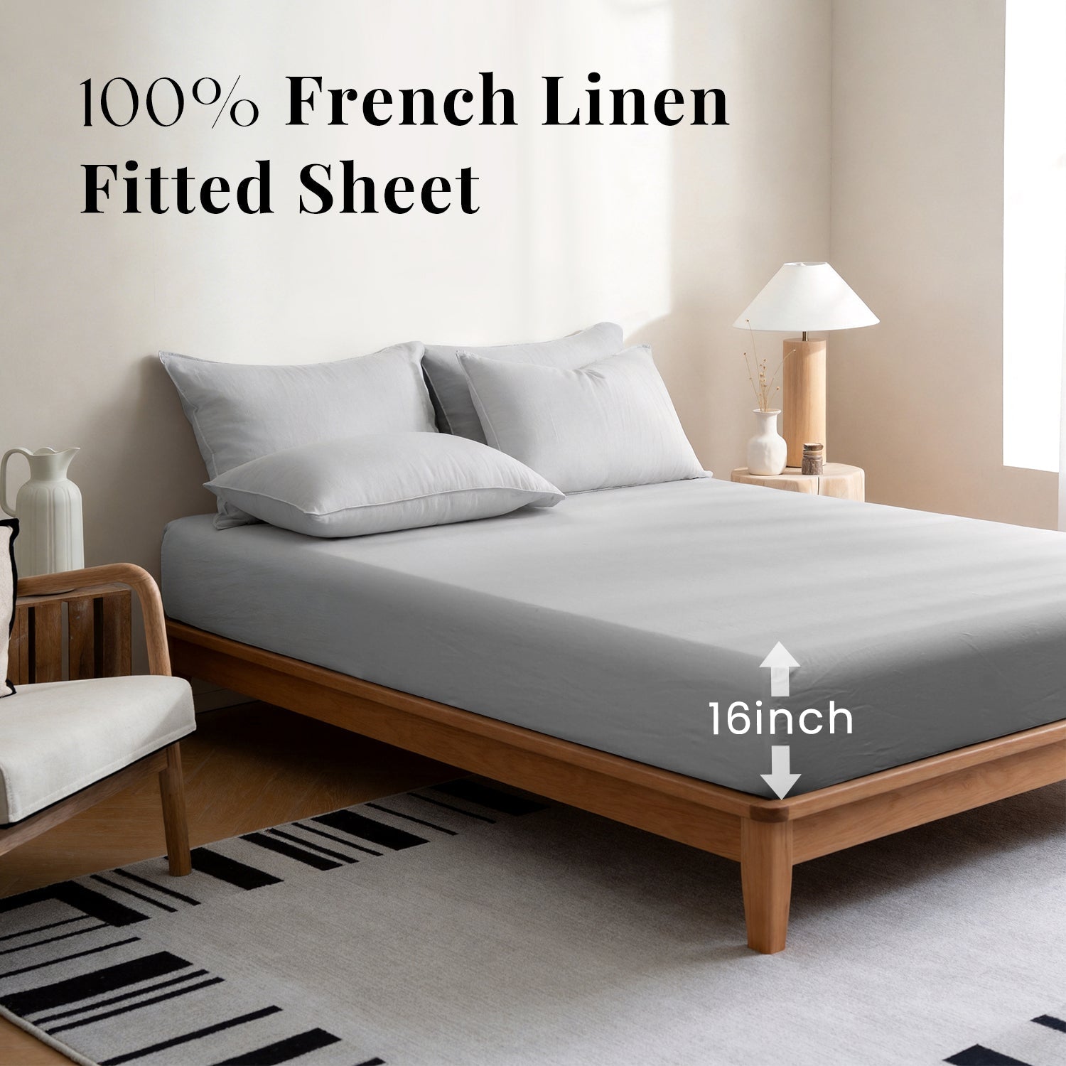 Grey 100% Organic Linen Fitted Sheet-Victory Symbol